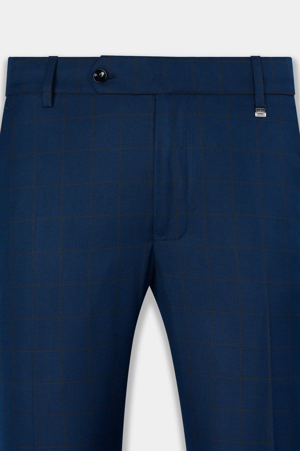 Tangaroa Blue and Subtle Black Checkered Wool Rich Pant