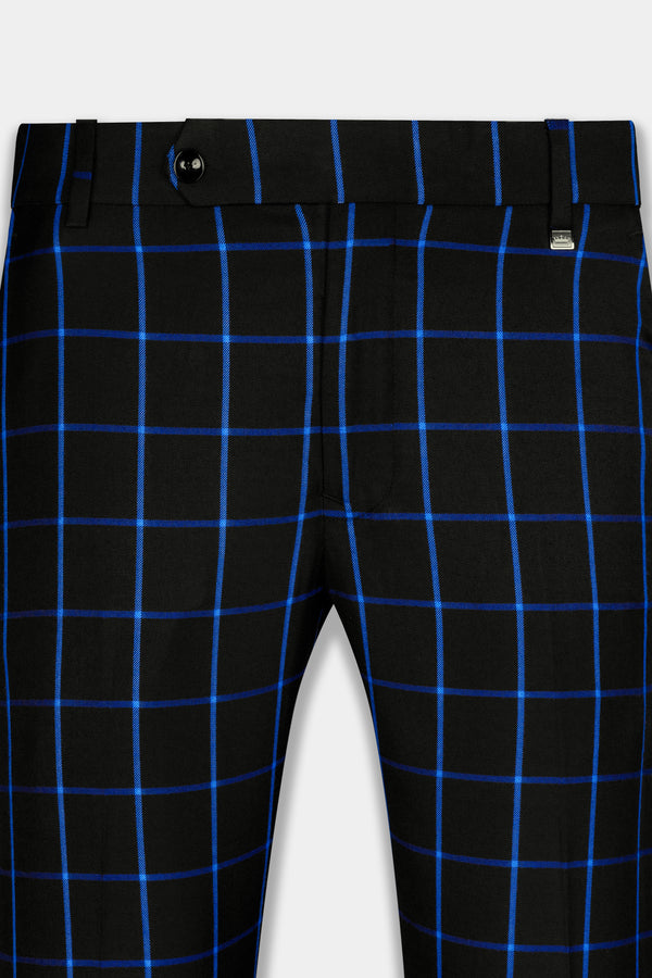 Jade Black with Cerulean Blue Windowpane Wool Rich Pant T2897-SW-28, T2897-SW-30, T2897-SW-32, T2897-SW-34, T2897-SW-36, T2897-SW-38, T2897-SW-40, T2897-SW-42, T2897-SW-44