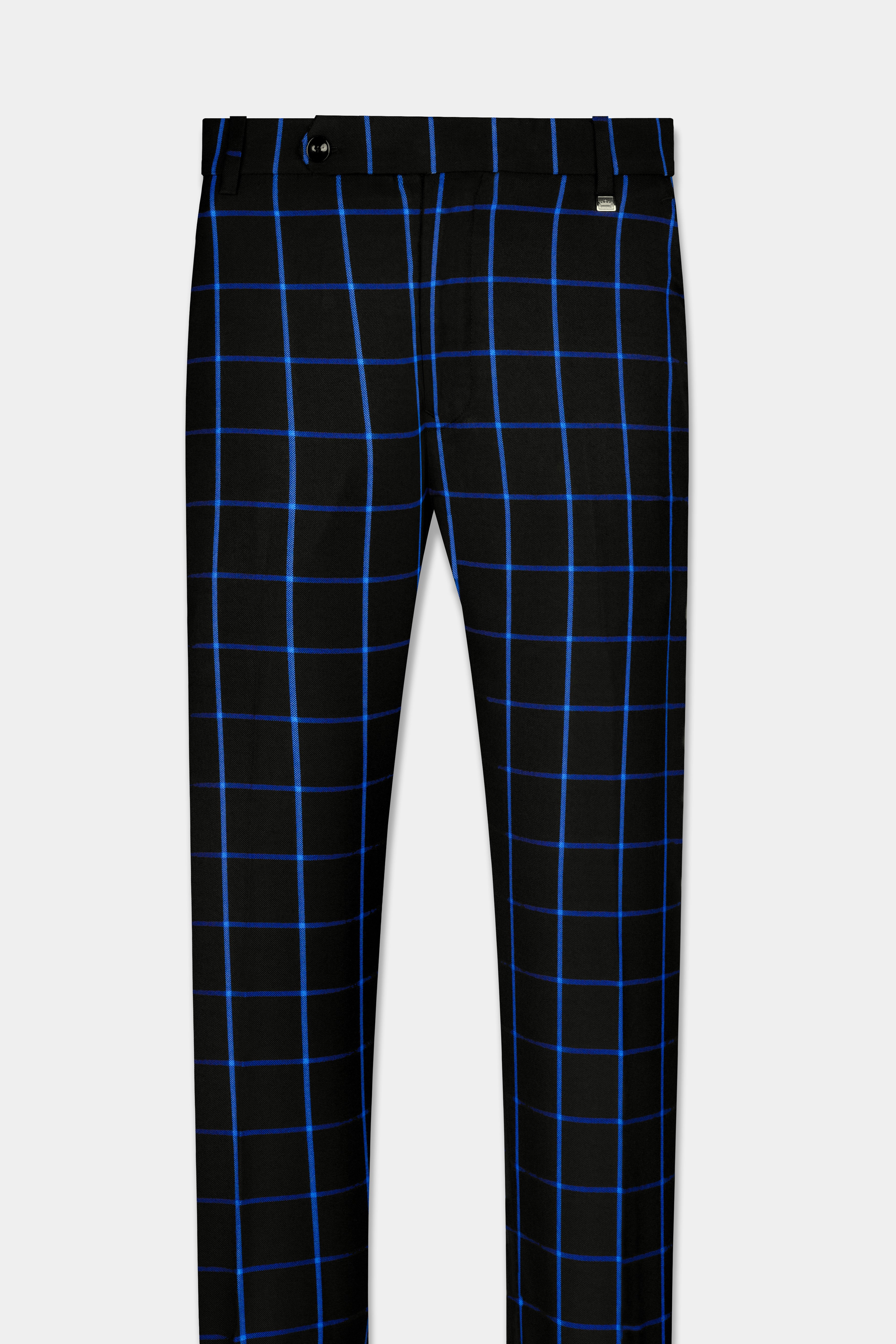 Jade Black with Cerulean Blue Windowpane Wool Rich Pant T2897-SW-28, T2897-SW-30, T2897-SW-32, T2897-SW-34, T2897-SW-36, T2897-SW-38, T2897-SW-40, T2897-SW-42, T2897-SW-44