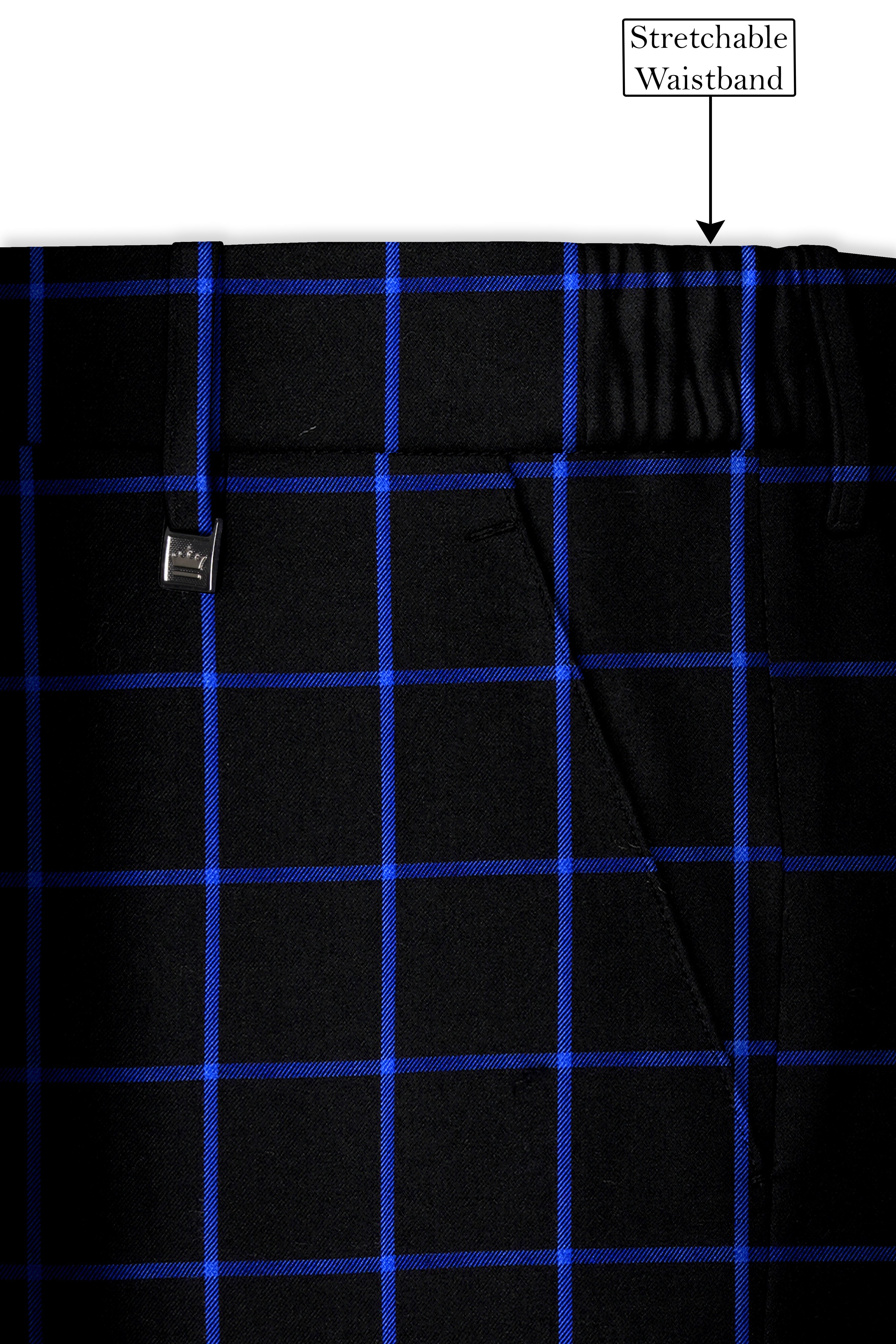 Jade Black with Cerulean Blue Windowpane Wool Rich Pant