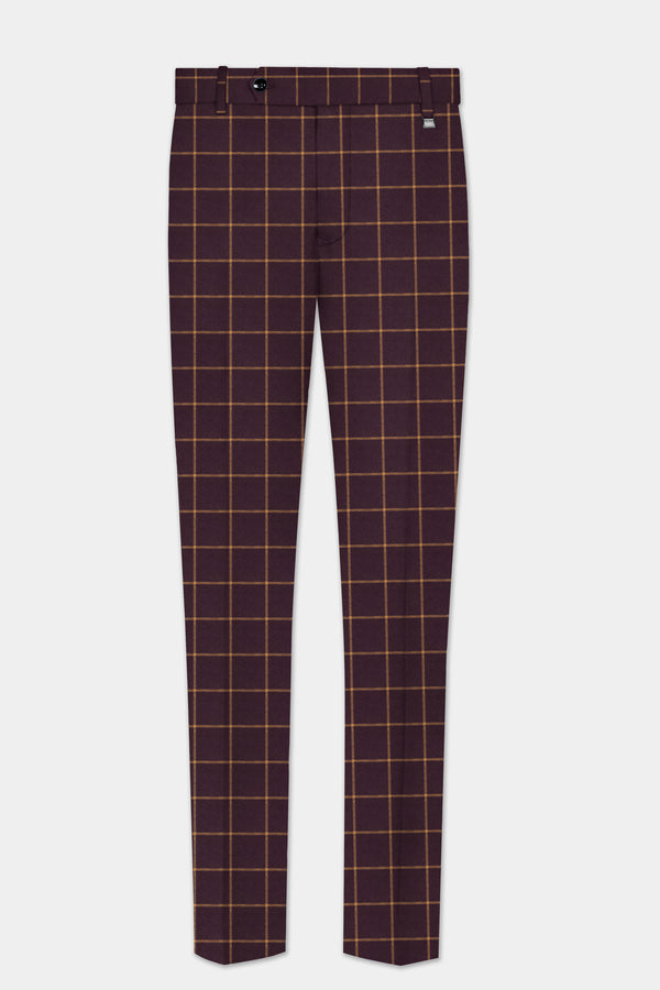 Eggplant Wine Windowpane Wool Rich Pant