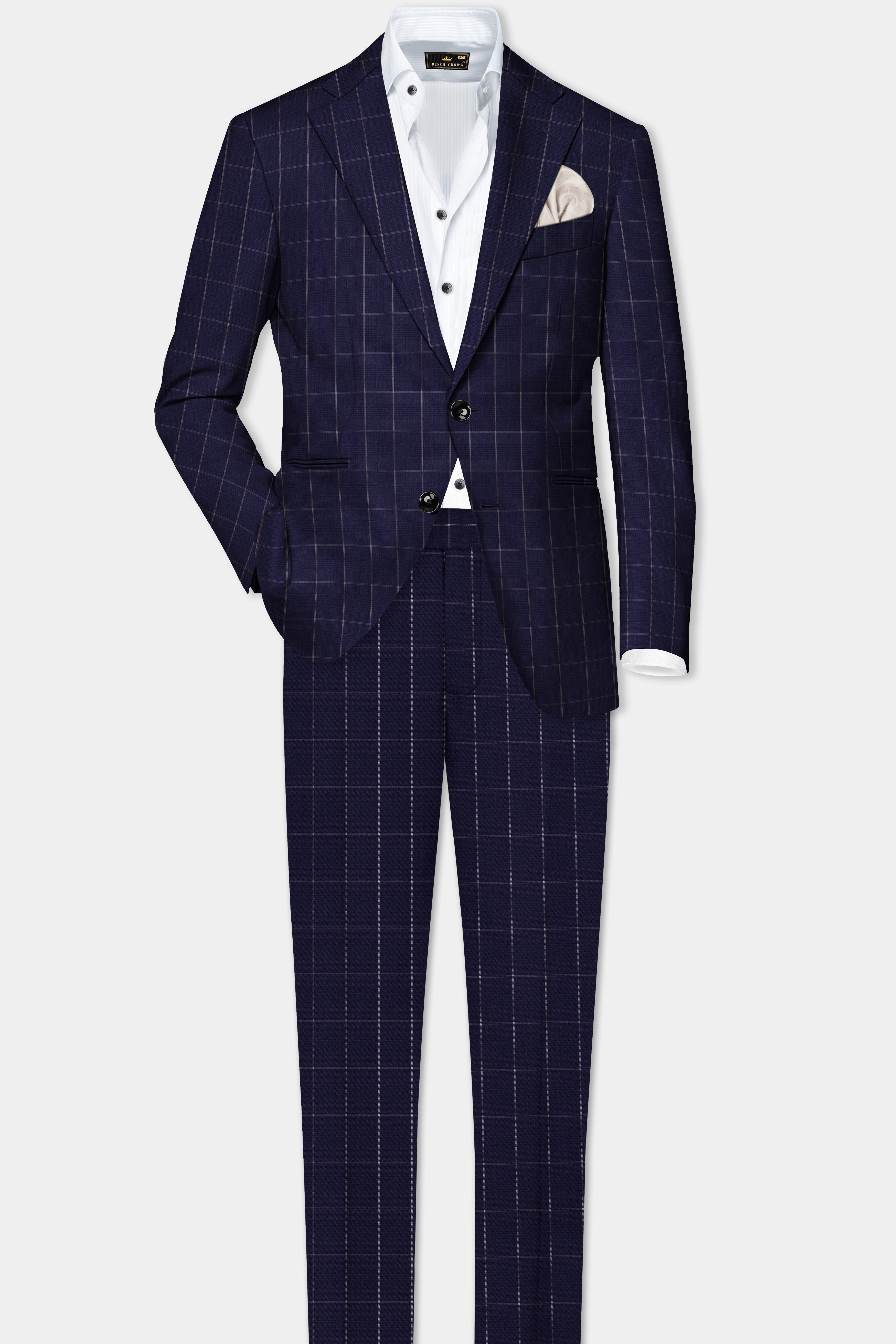 Admiral Blue Windowpane Wool Rich Pant