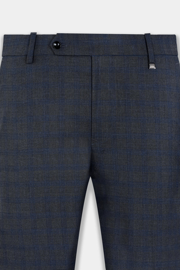 Capecod Gray and Delft Blue Subtle Checkered Wool Rich Pant