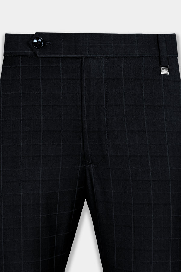 Jade Black Subtle Checkered Wool Rich Pant