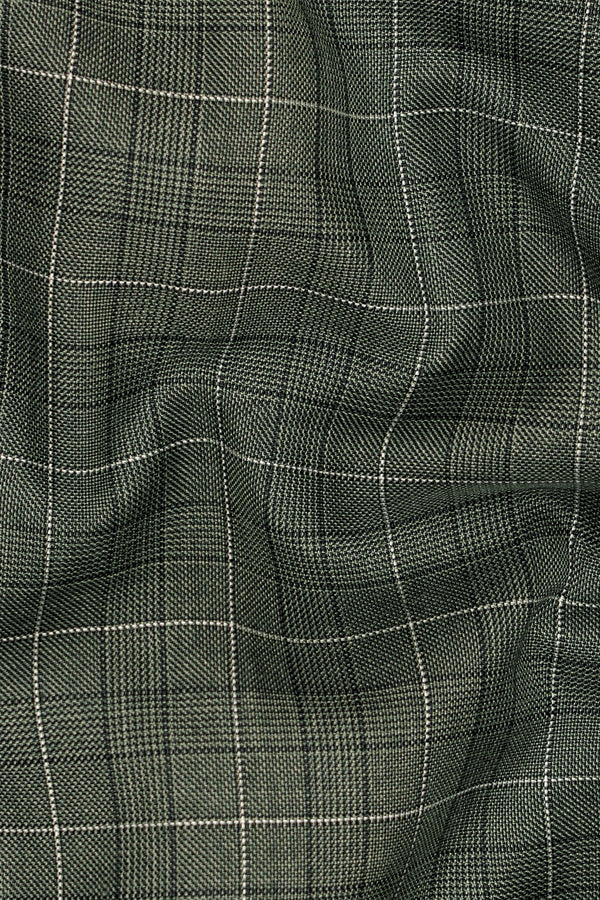 Artichoke Green Checkered Wool Rich Pant