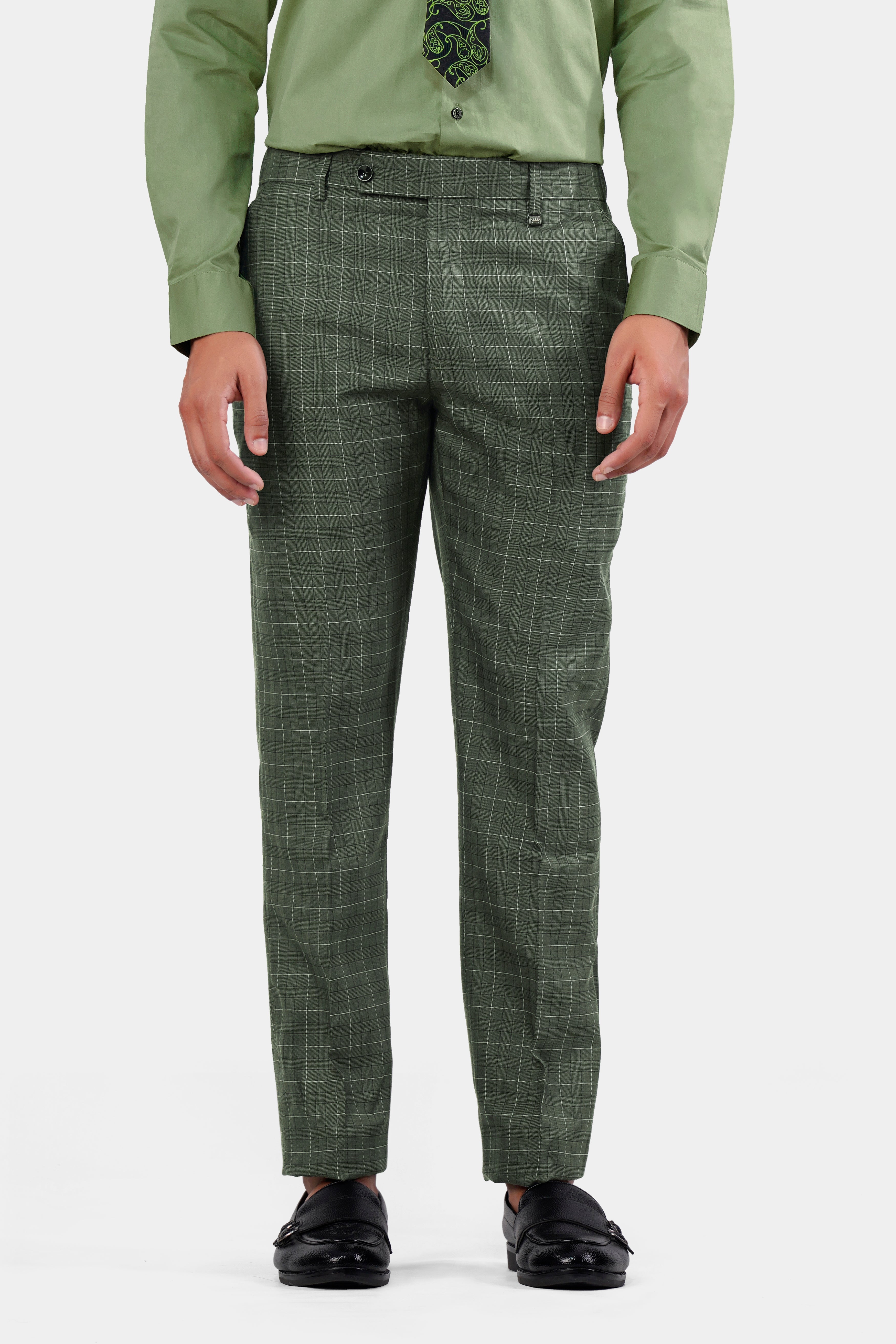 Topman skinny checked trousers with elasticated waist in green