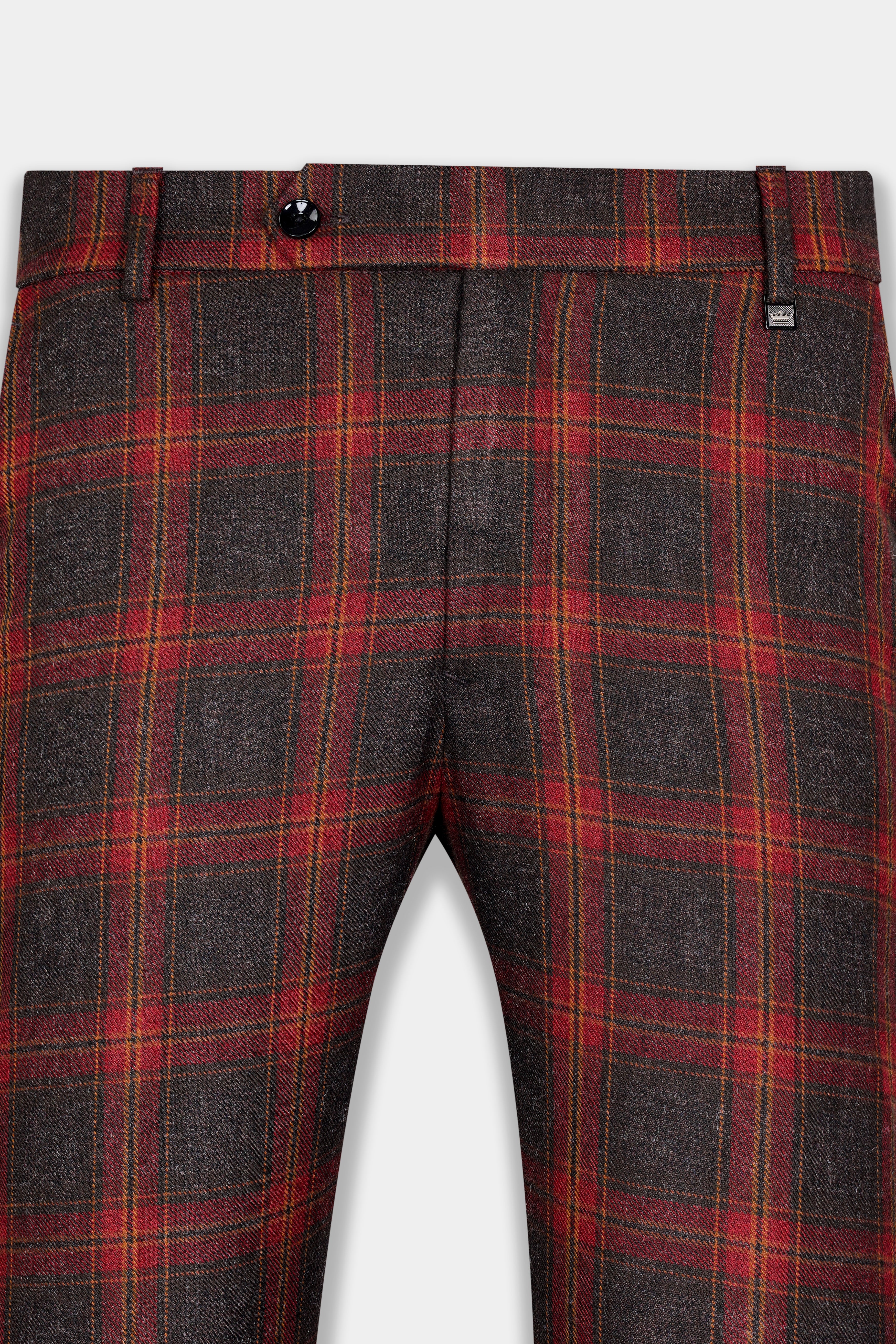 Claret Red and Walnut Brown Tweed Plaid Pant T2918-SW-28, T2918-SW-30, T2918-SW-32, T2918-SW-34, T2918-SW-36, T2918-SW-38, T2918-SW-40, T2918-SW-42, T2918-SW-44