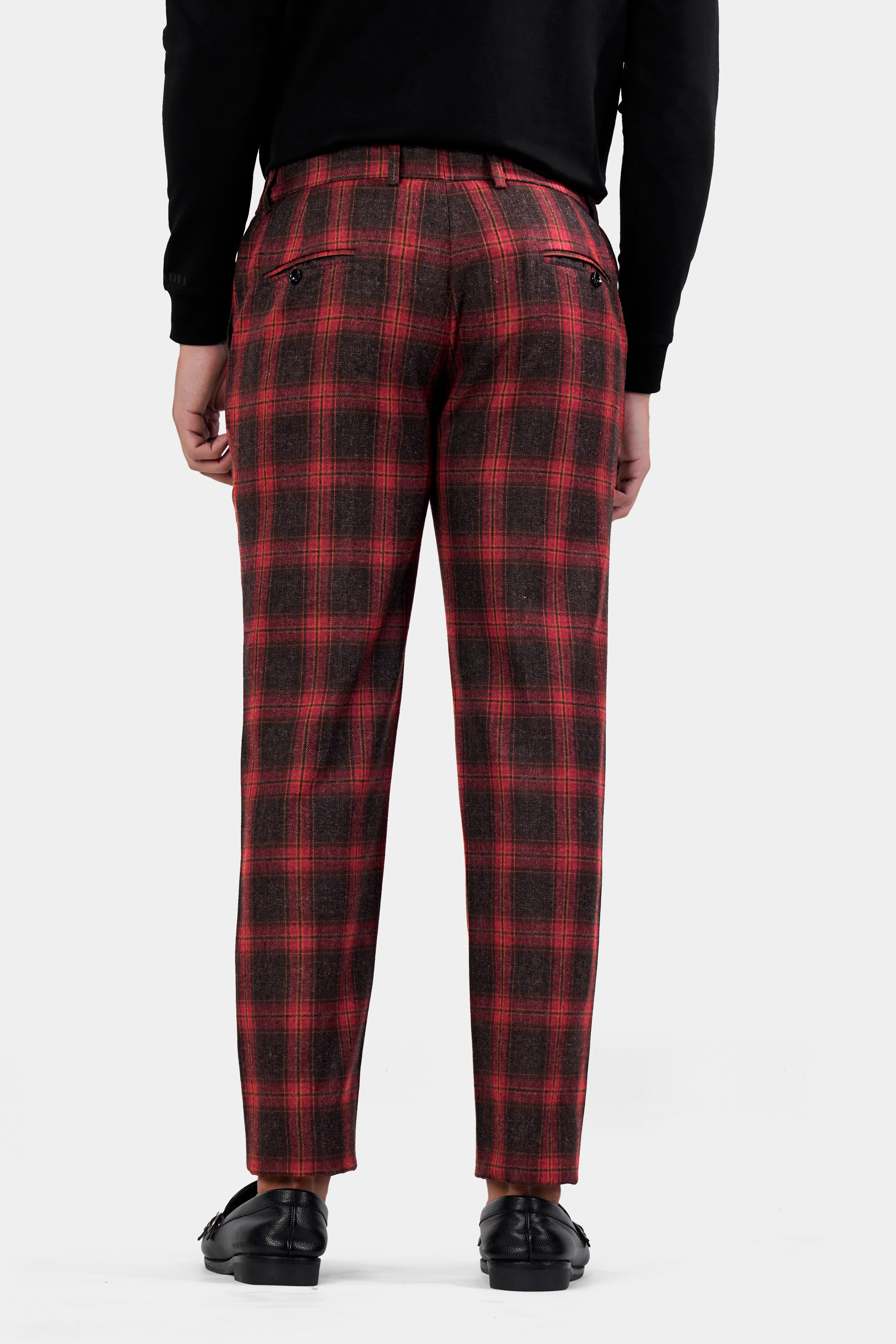 Claret Red and Walnut Brown Tweed Plaid Pant T2918-SW-28, T2918-SW-30, T2918-SW-32, T2918-SW-34, T2918-SW-36, T2918-SW-38, T2918-SW-40, T2918-SW-42, T2918-SW-44