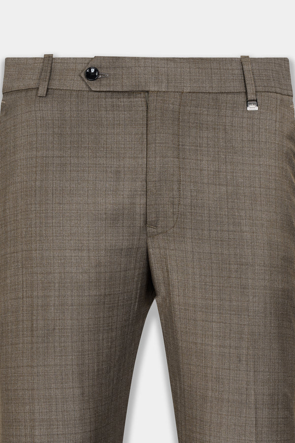 Hemp Brown Checkered Wool Rich Stretchable Pant