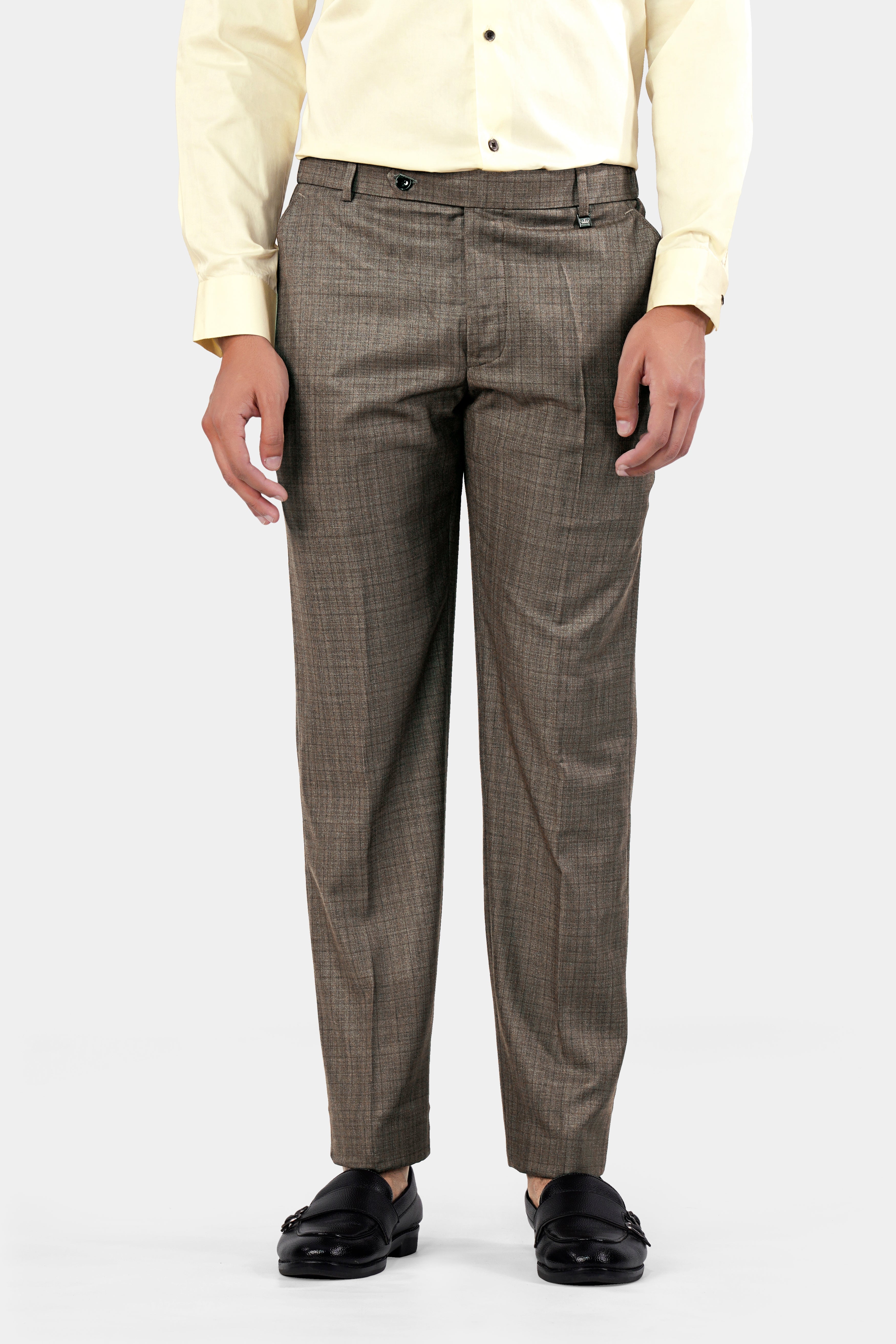 Indian Needle Men's Brown Cotton Checked Formal Trousers – Jompers