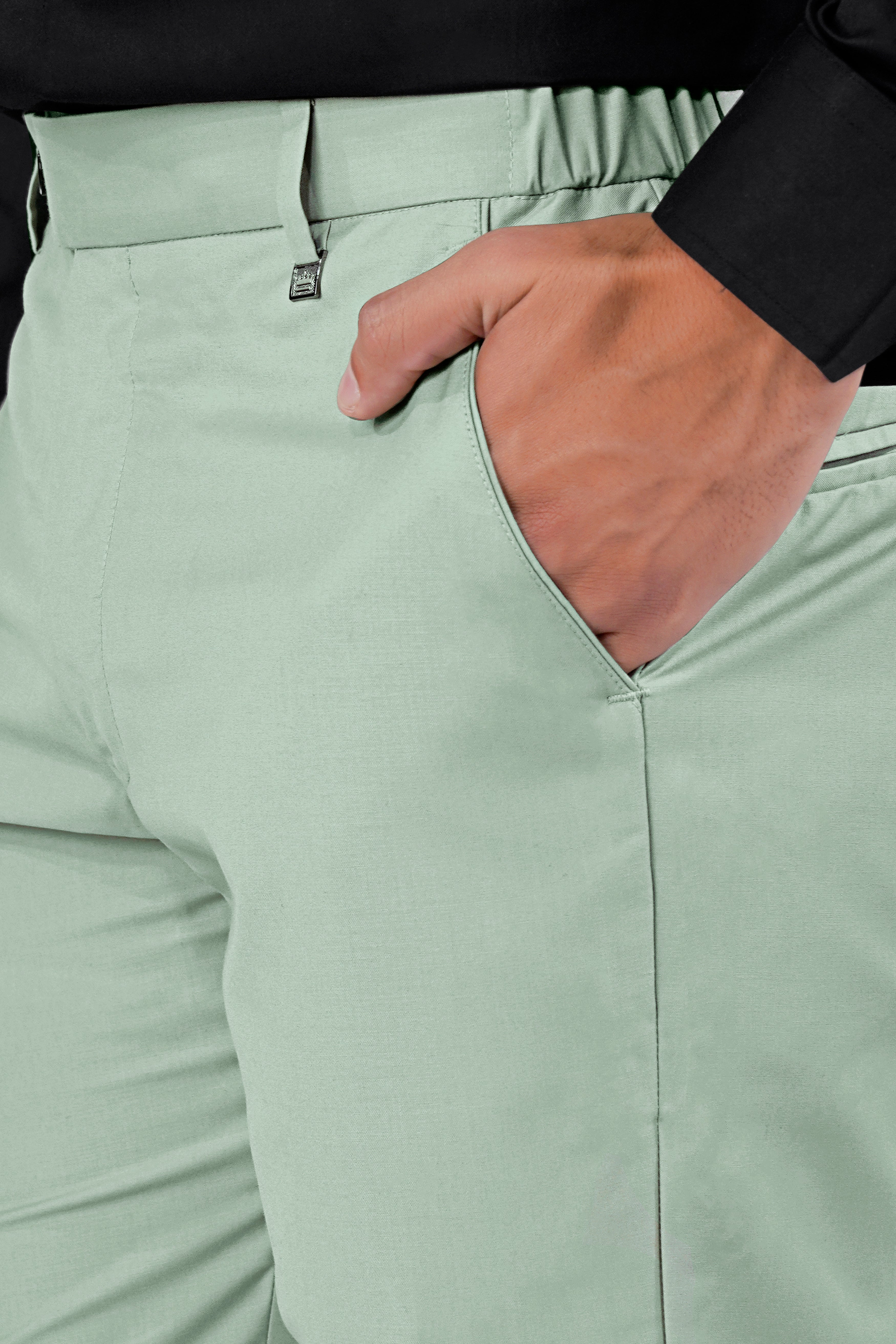 Wide twill trousers - Light green/White checked - Ladies | H&M IN