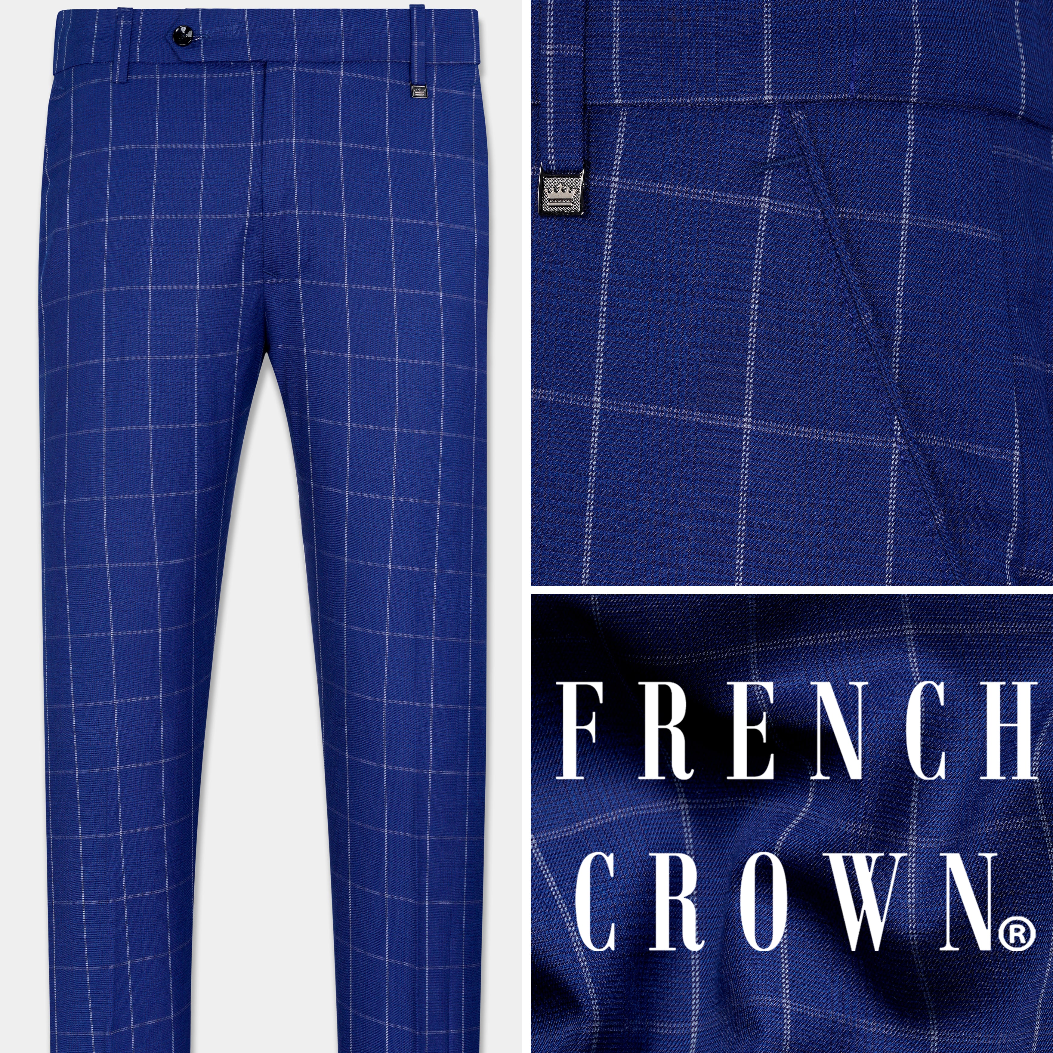 90’sCOMMEdesGARCONSHOMMEPLUS2tuck slacks Lapis Blue Checks-Plaid Premium wool blend Pant For Men