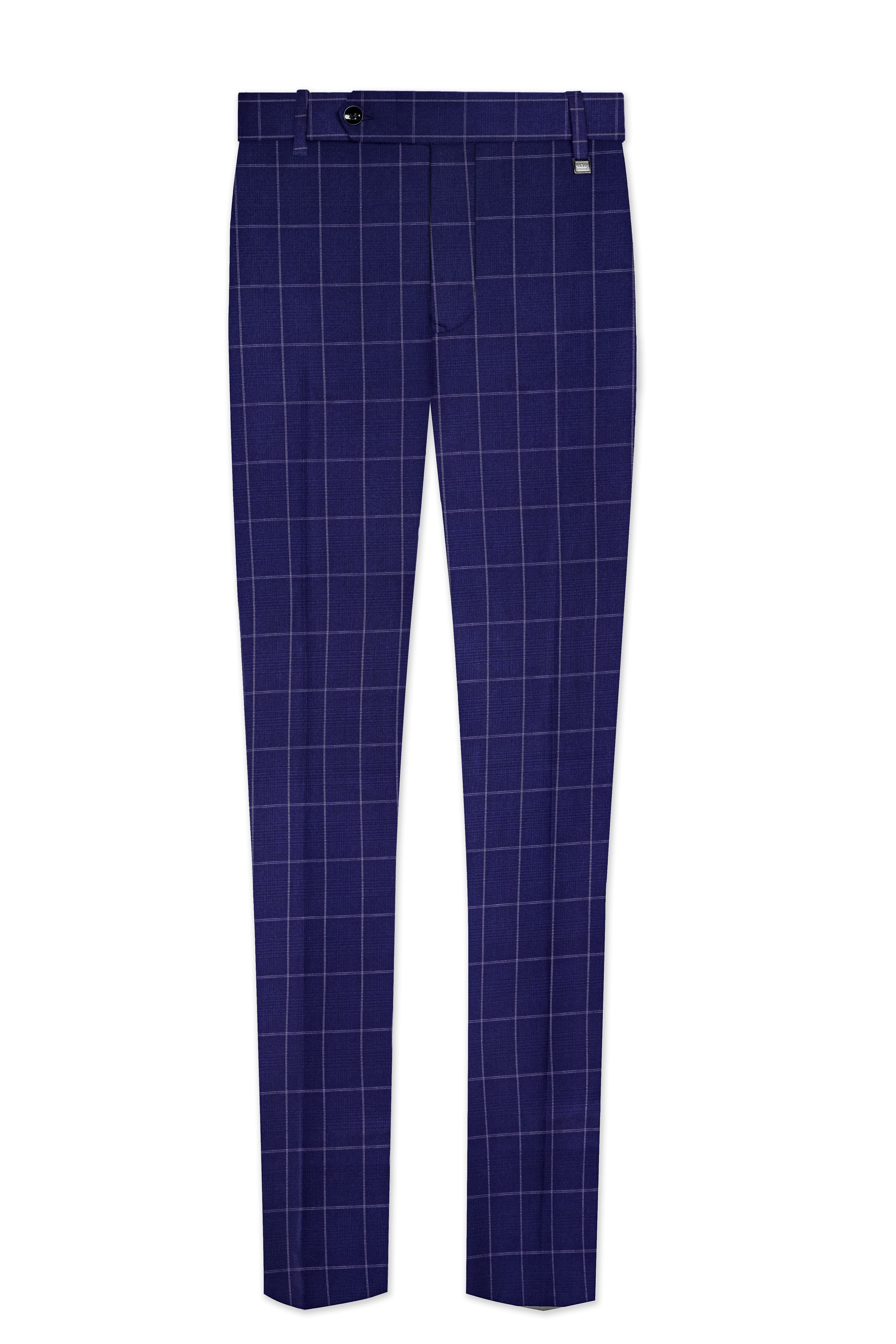 Rhino Blue Windowpane Wool Rich Stretchable Pant