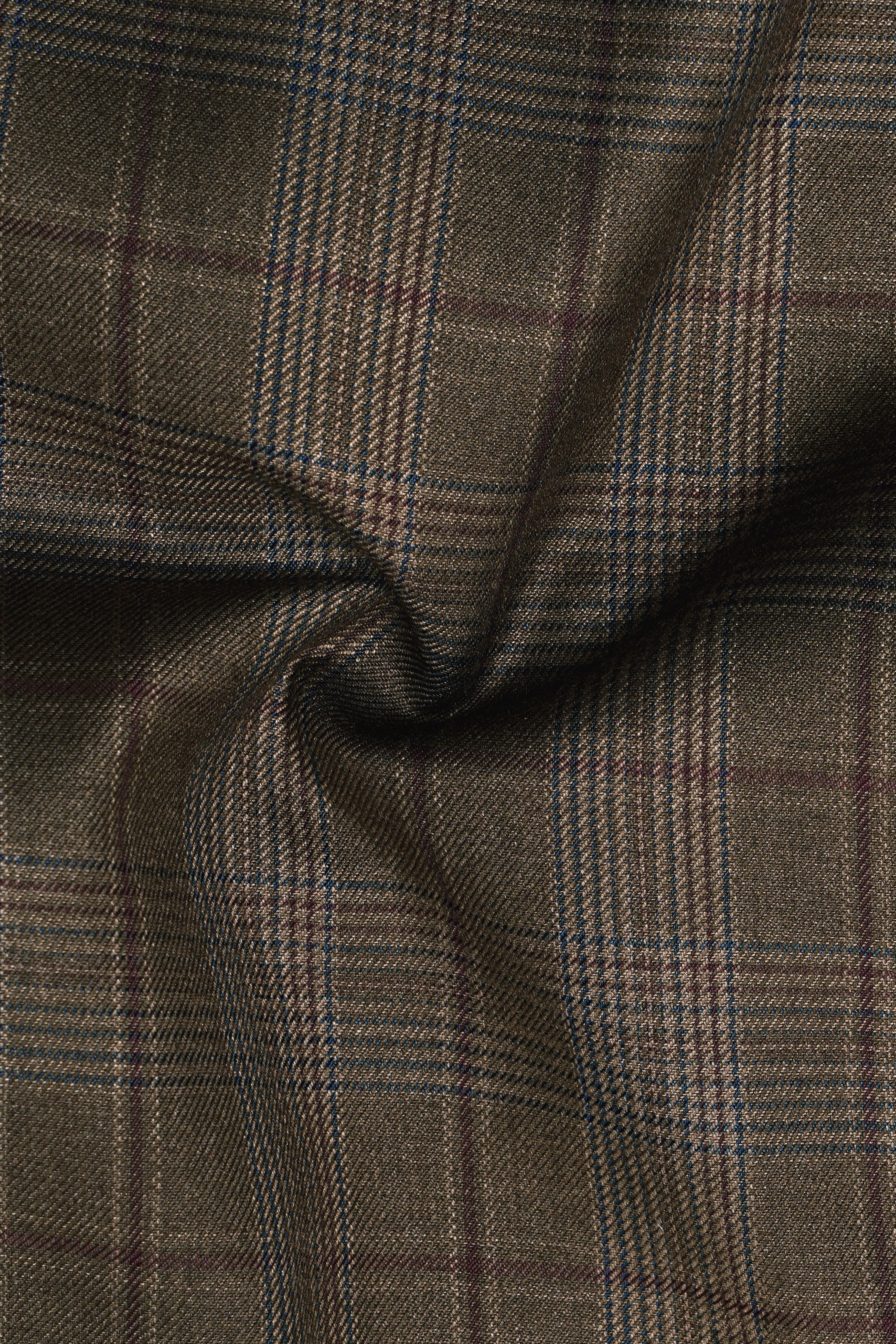 Fuscous Green and Bistre Brown Plaid Wool Rich Stretchable Pant