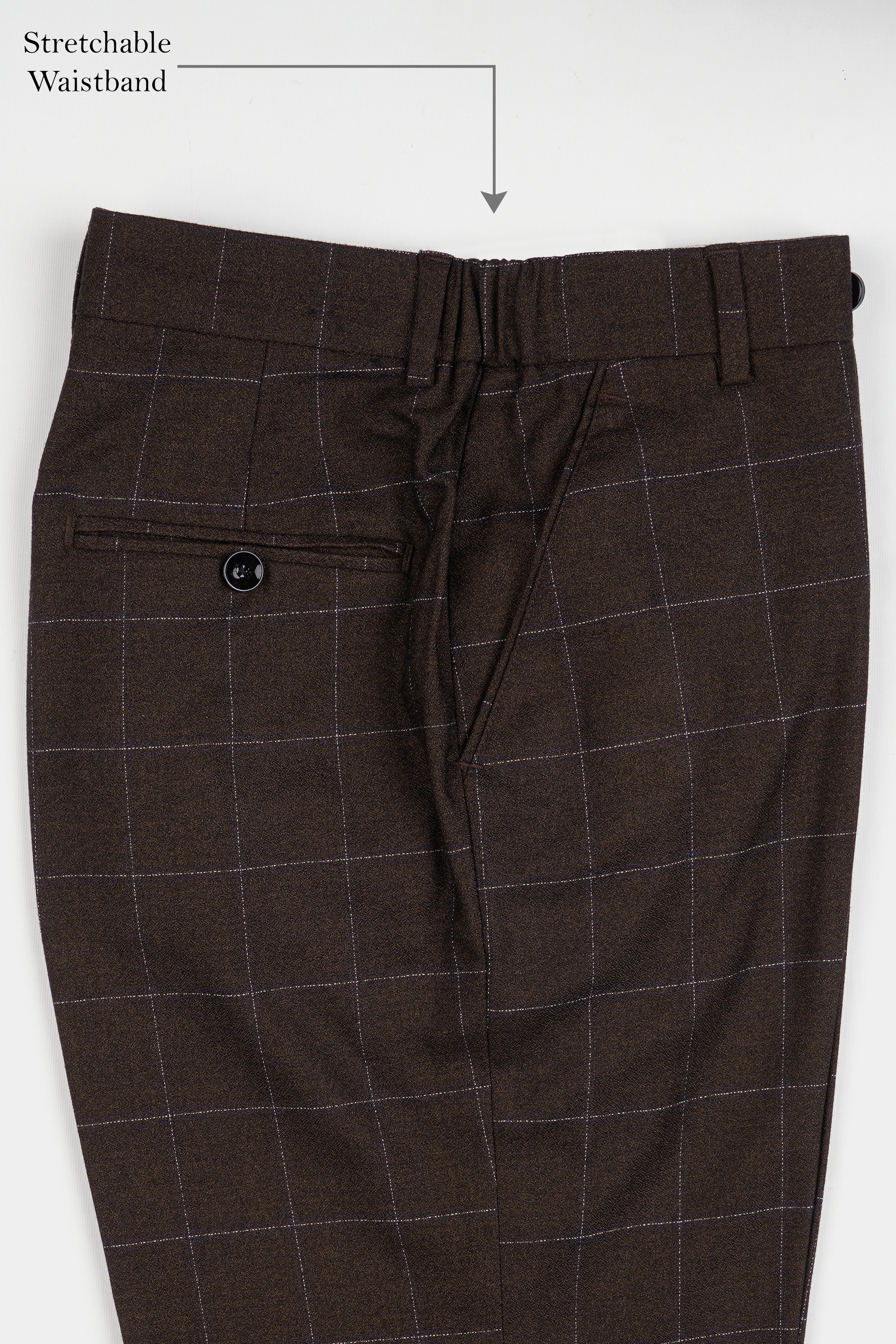 Chicory Brown Checks-Plaid Premium Wool-Blend Pant For Men