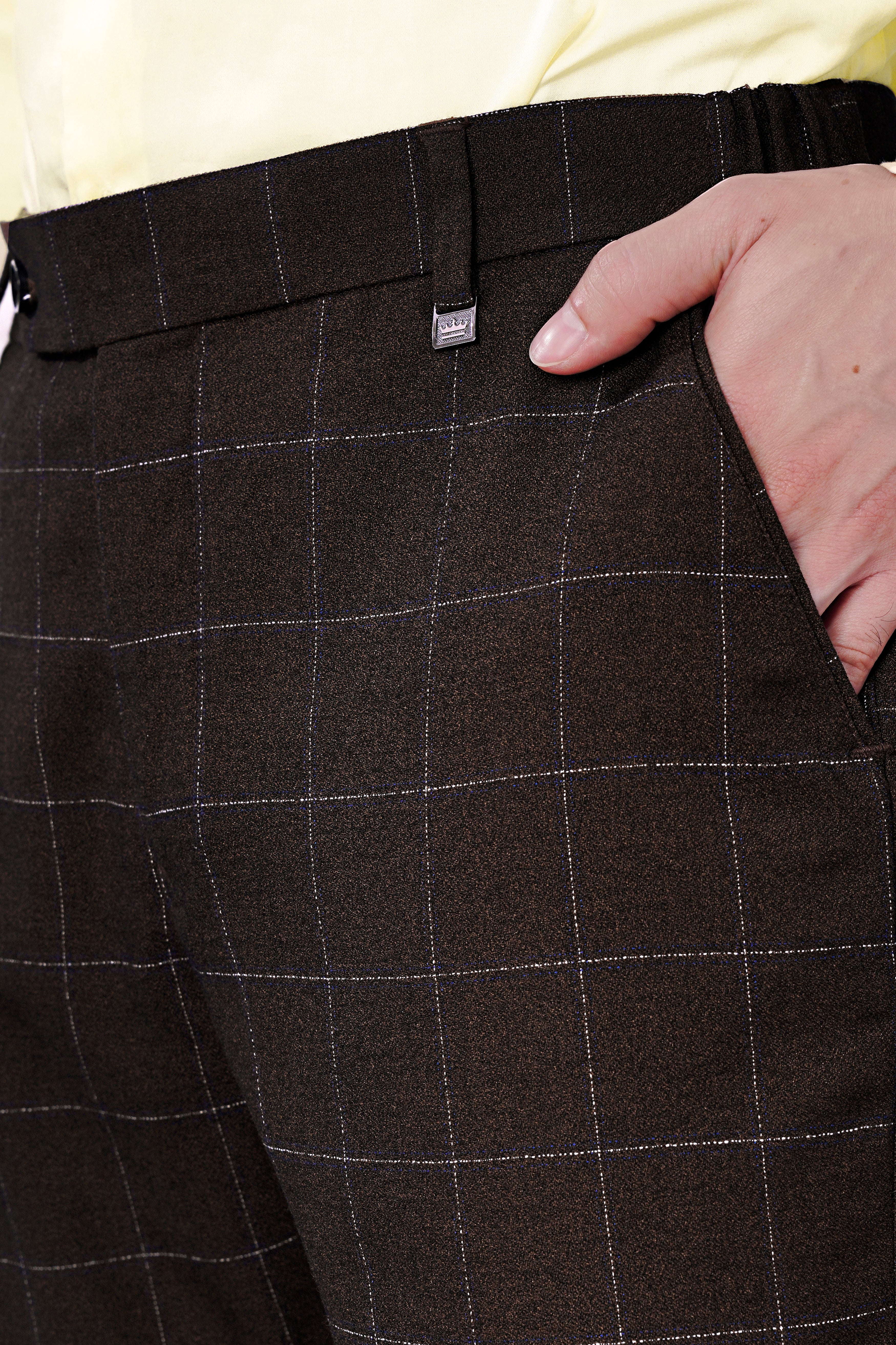 Chicory Brown Checks-Plaid Premium Wool-Blend Pant For Men