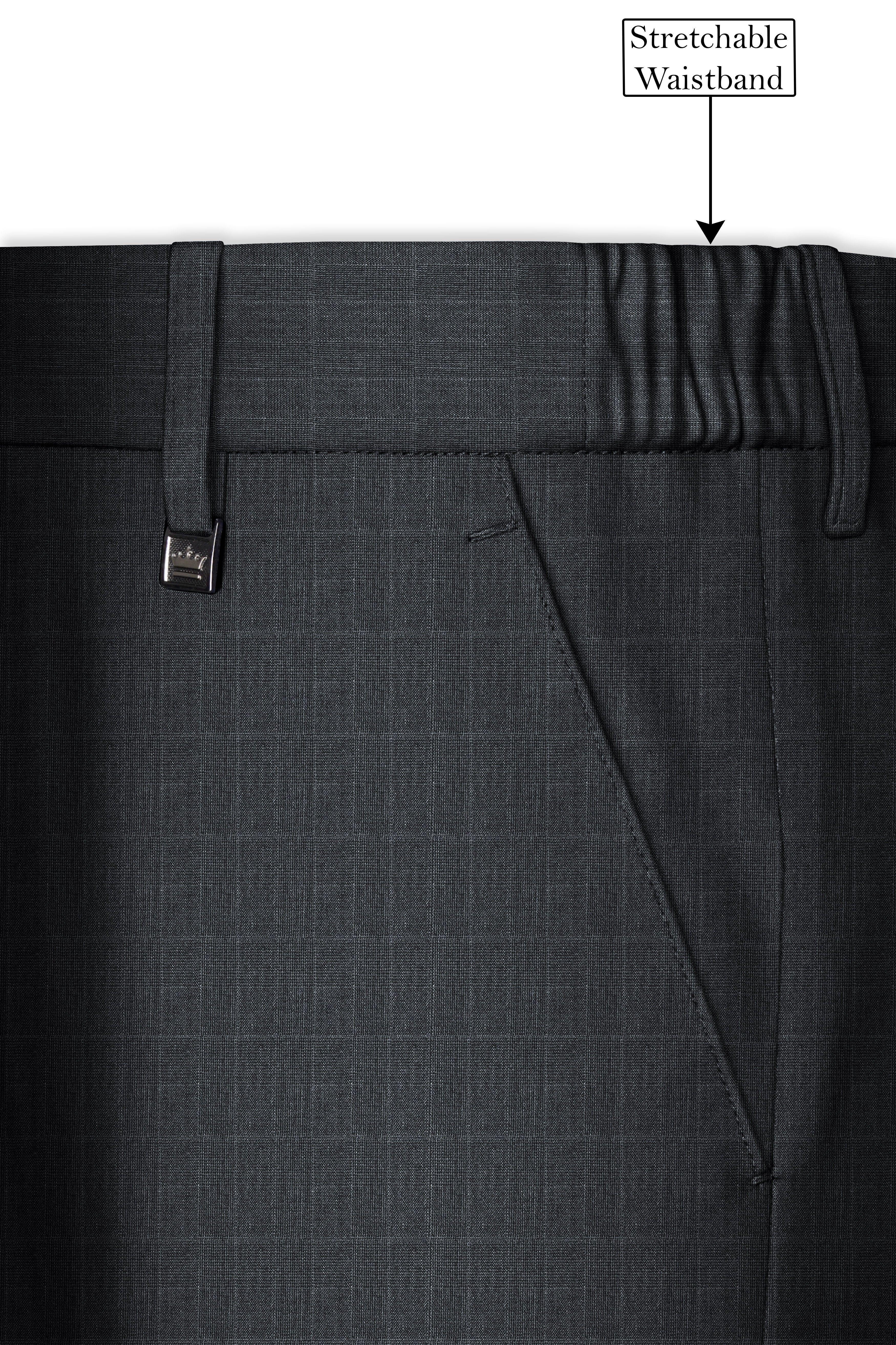 Velgris-Flint Gray Plaid Wool Rich Stretchable Waistband Pant