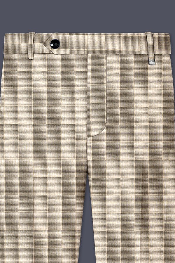 Apricot Brown Plaid Wool Rich Stretchable Waistband Pant