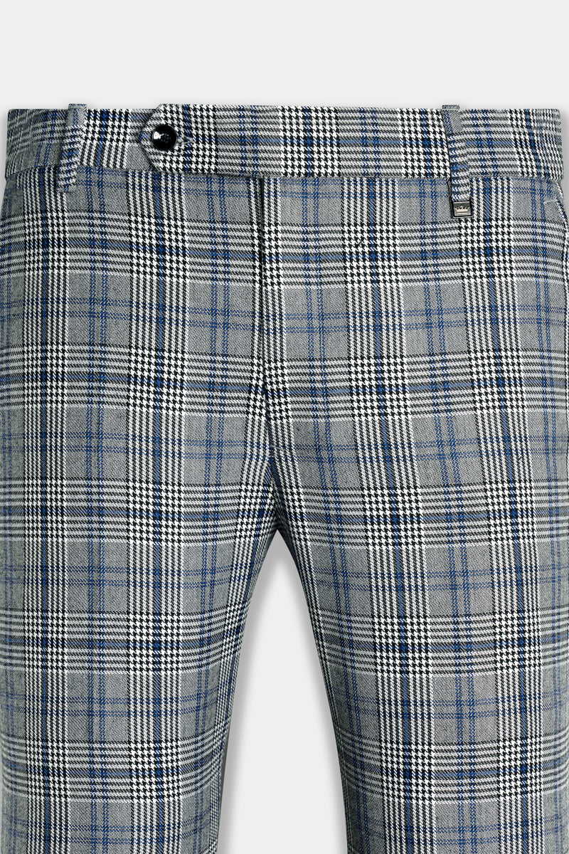 Chalice Gray and Chathams Blue Plaid Houndstooth Tweed Pant