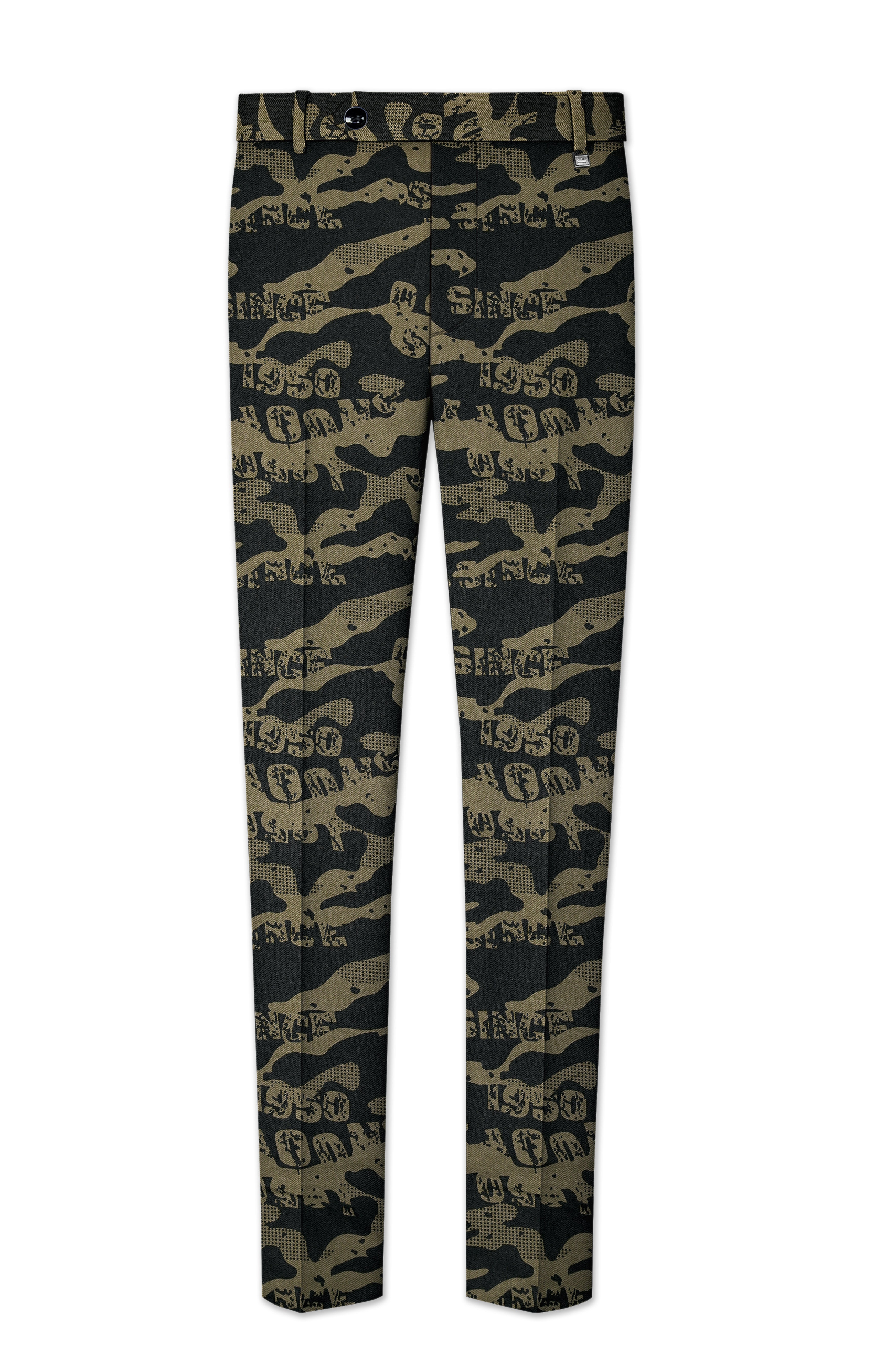 Jade Black and Woodland Green Camouflage Printed Cotton Stretchable Waistband Pant