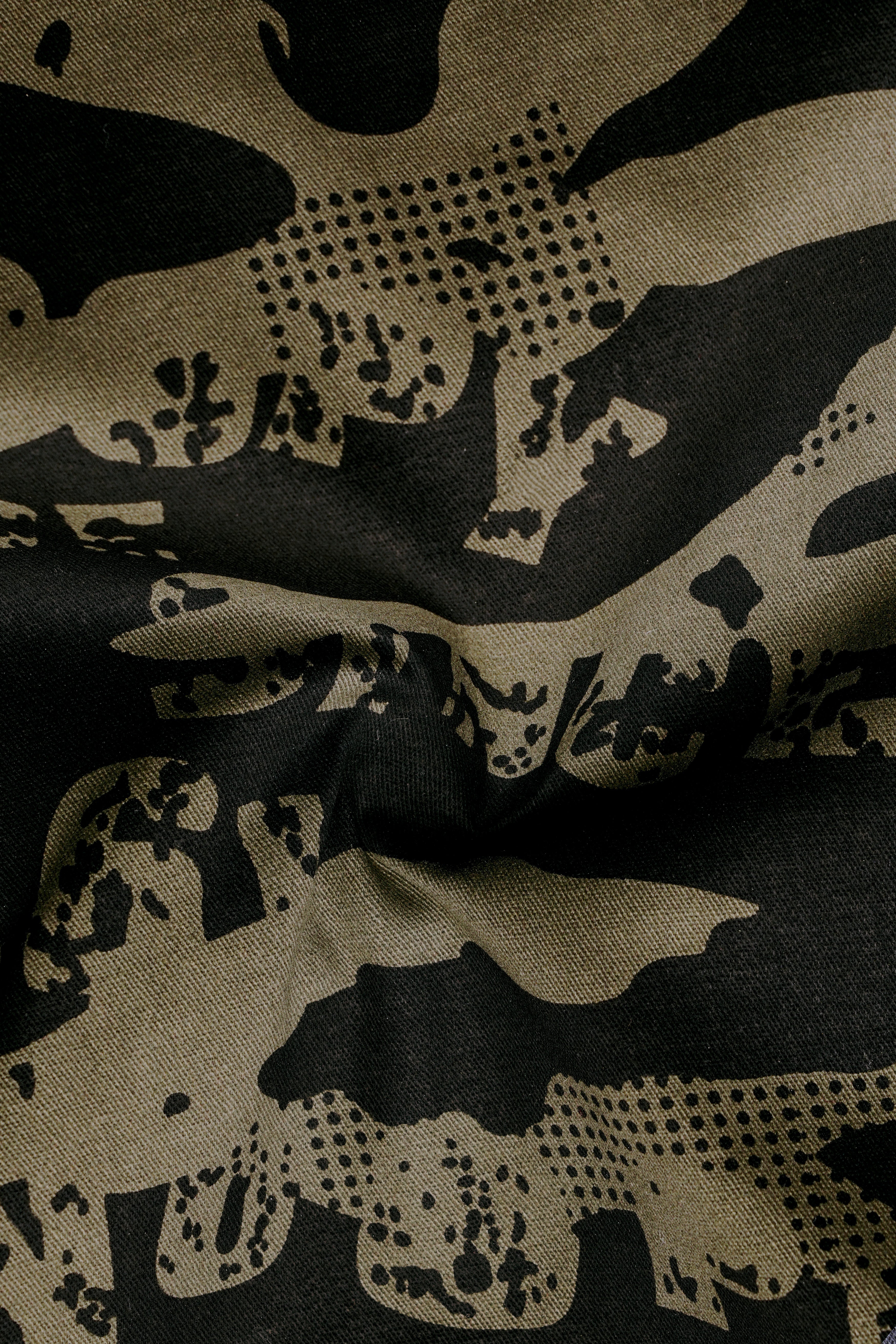 Jade Black and Woodland Green Camouflage Printed Cotton Stretchable Waistband Pant