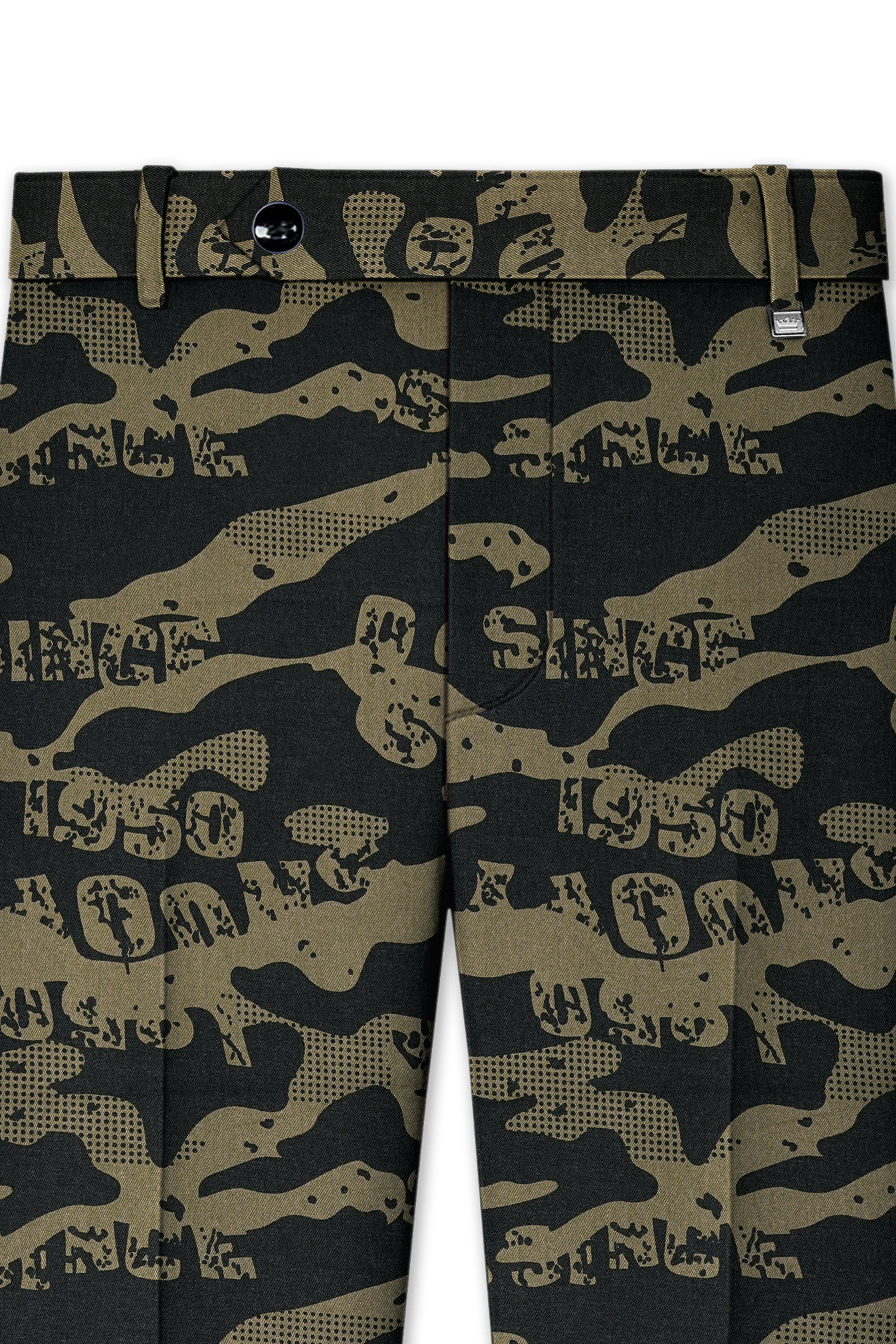 Jade Black and Woodland Green Camouflage Printed Cotton Stretchable Waistband Pant