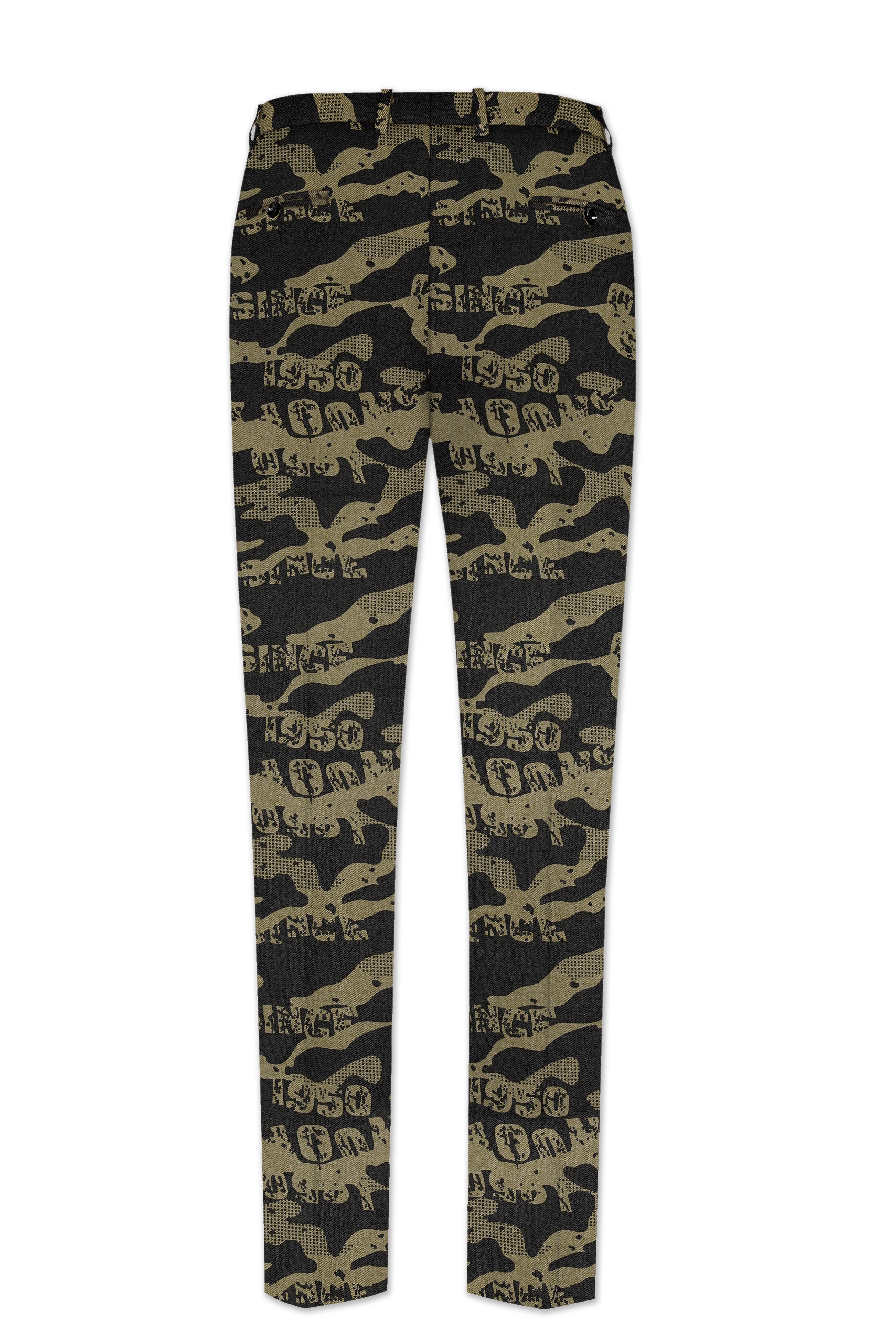 Jade Black and Woodland Green Camouflage Printed Cotton Stretchable Waistband Pant