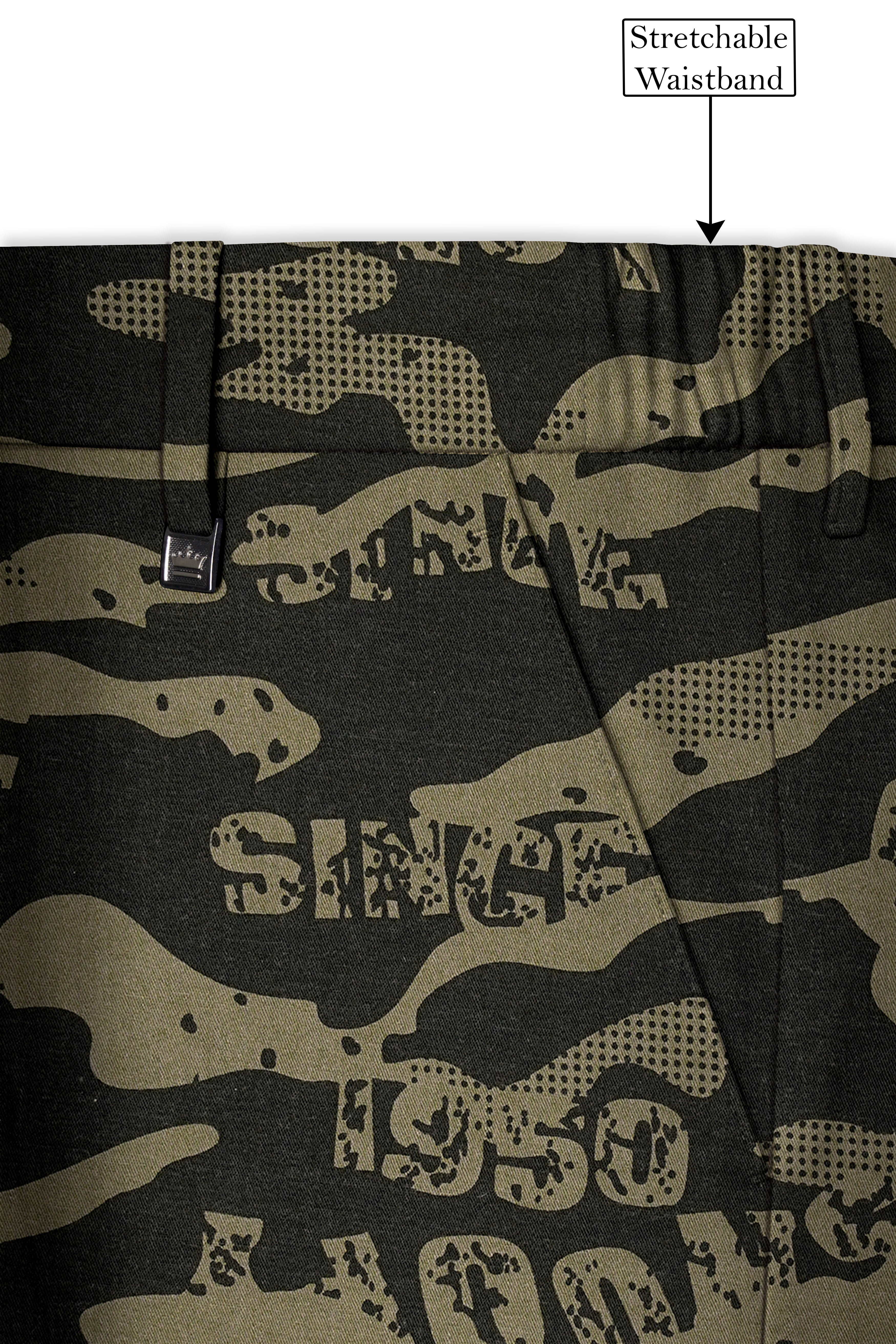 Jade Black and Woodland Green Camouflage Printed Cotton Stretchable Waistband Pant