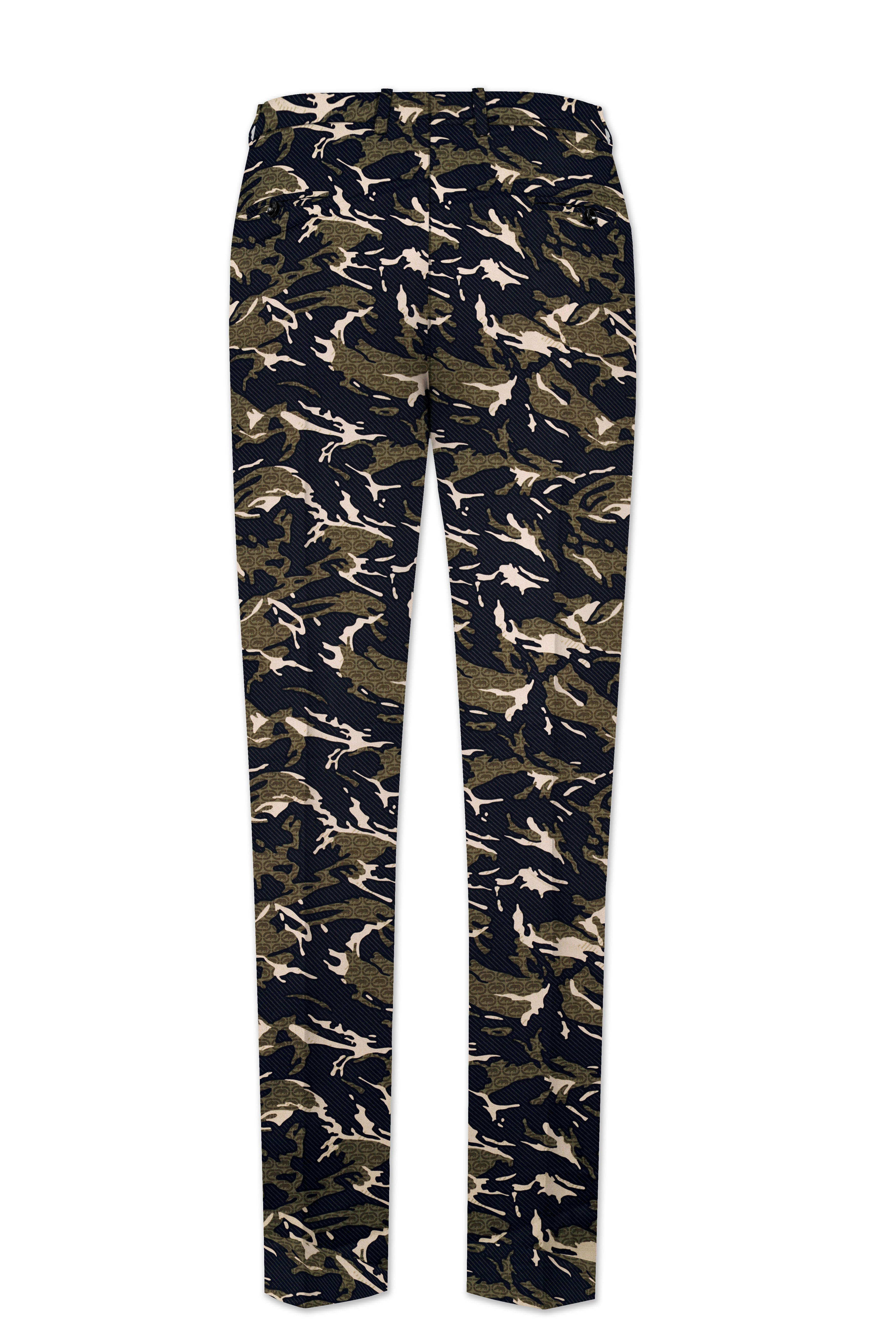 Mirage Black and Sage Green Camouflage Printed Cotton Stretchable Waistband Pant