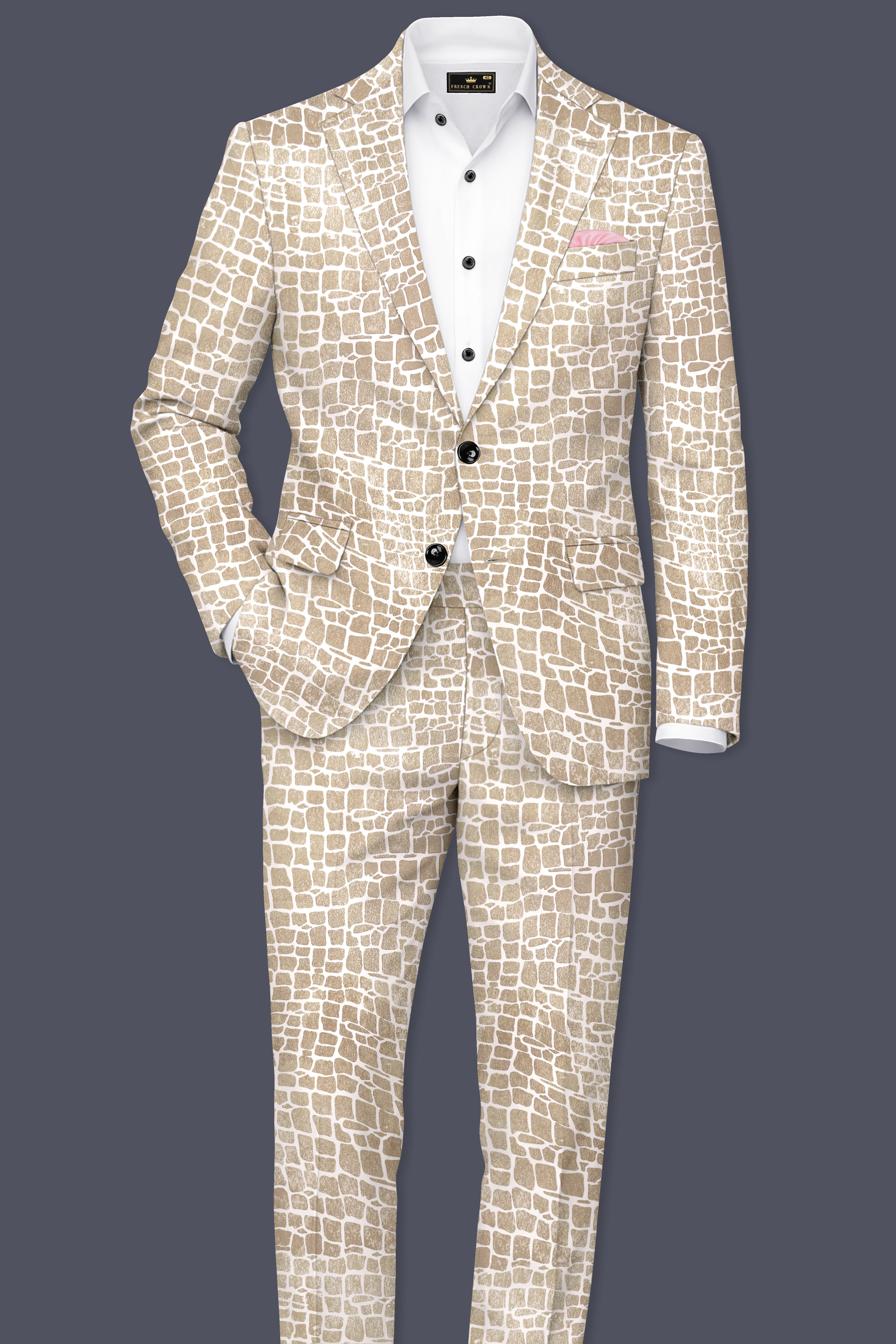 Bright White and Cocoa Brown Printed Premium Cotton Stretchable Waistband Pant