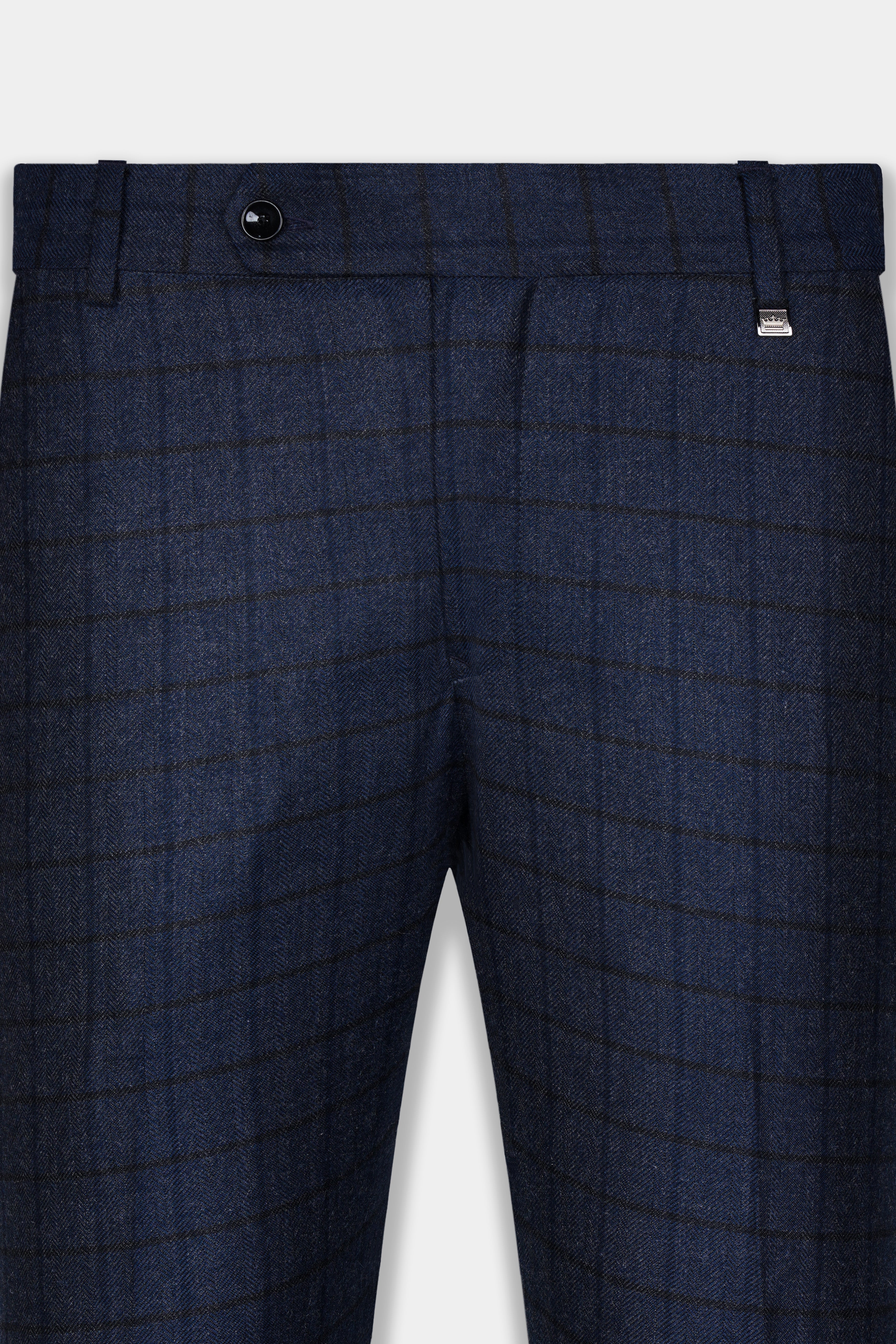 Slim Fit Navy Blue Check Trousers | Buy Online at Moss