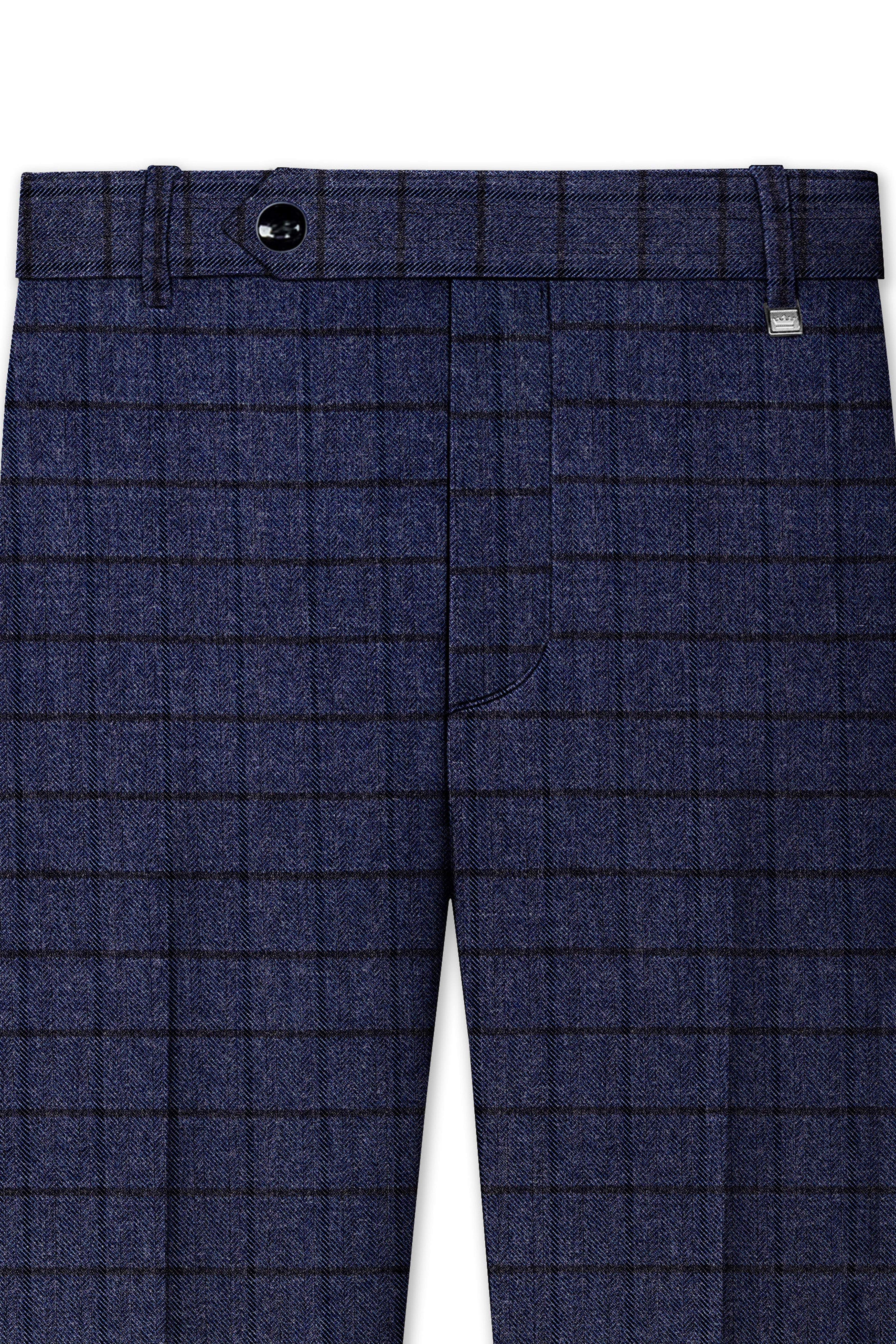 Ebony Clay Blue Windowpane Tweed Stretchable Waistband Pant