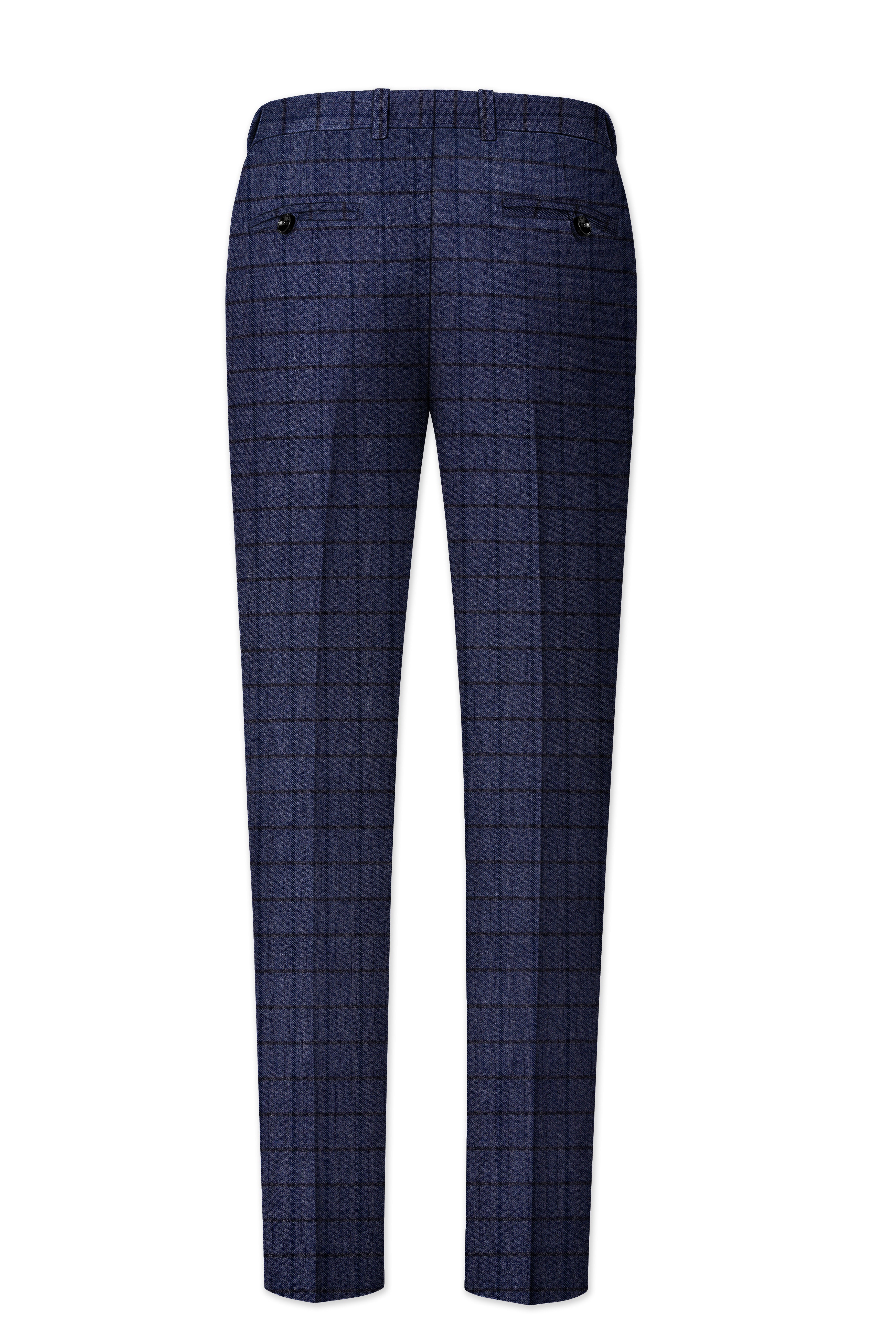 Ebony Clay Blue Windowpane Tweed Stretchable Waistband Pant