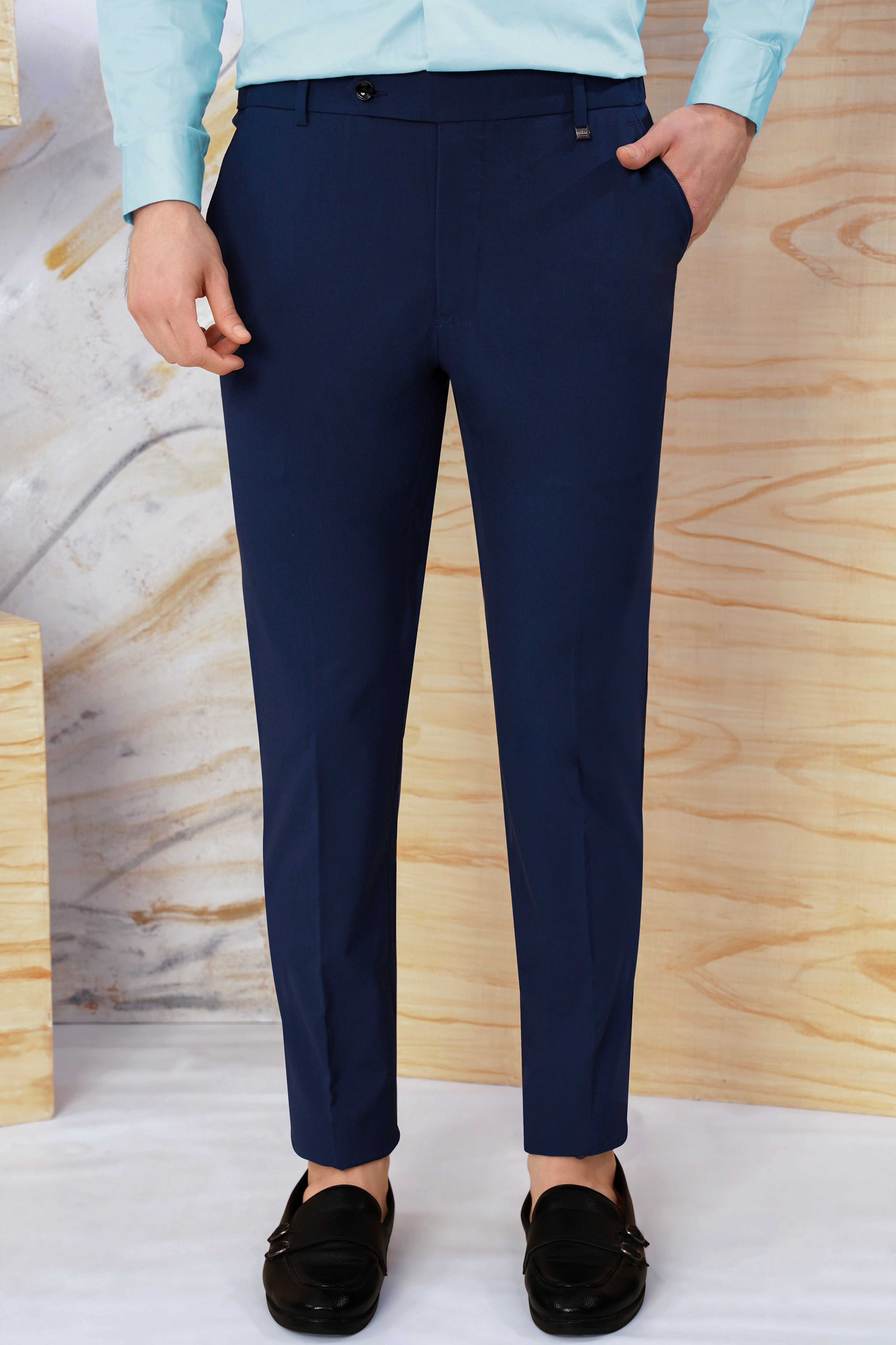 Midnight Blue Wool Rich Stretchable Waistband Pant