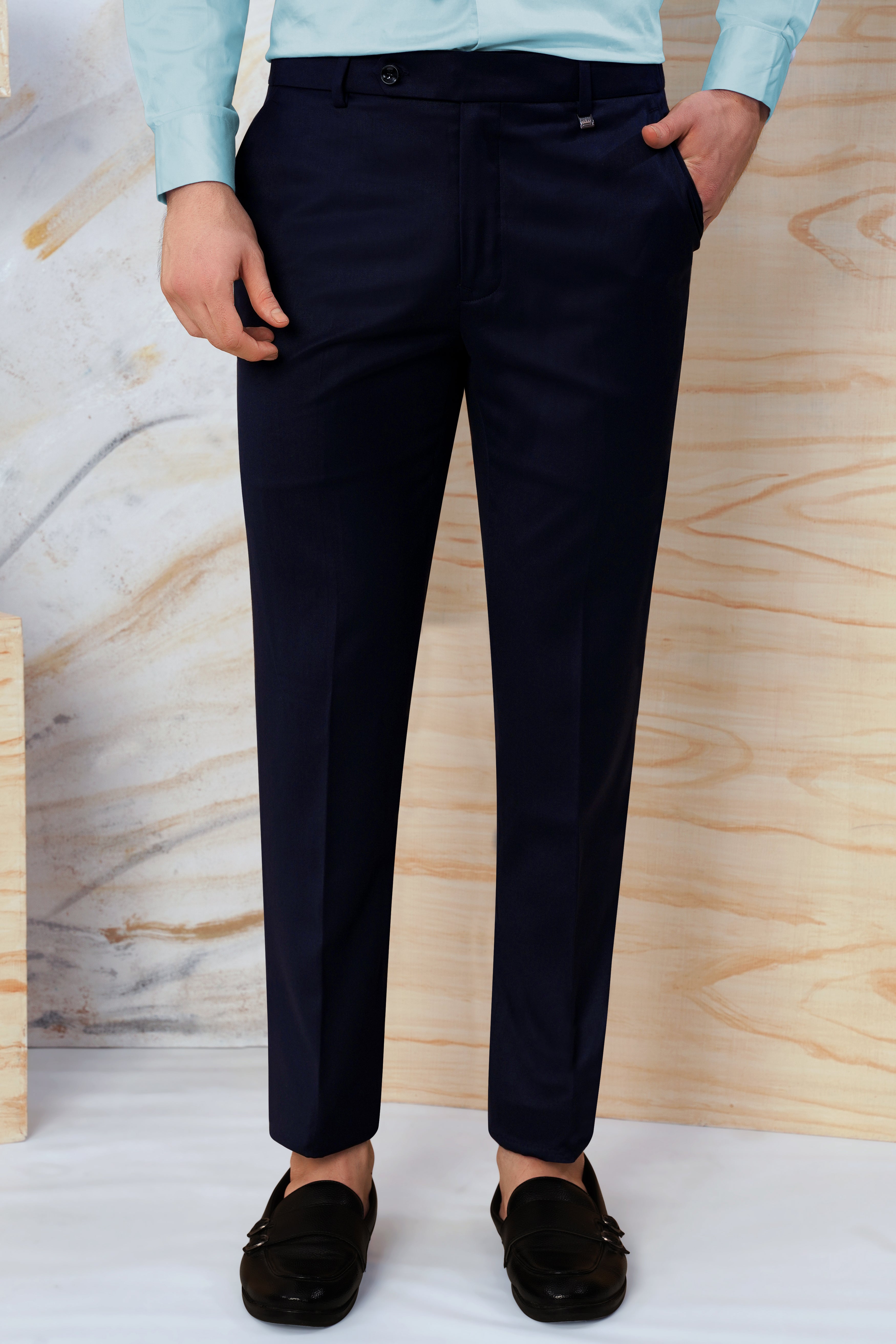 Ebony Blue Wool Rich Stretchable Waistband Pant