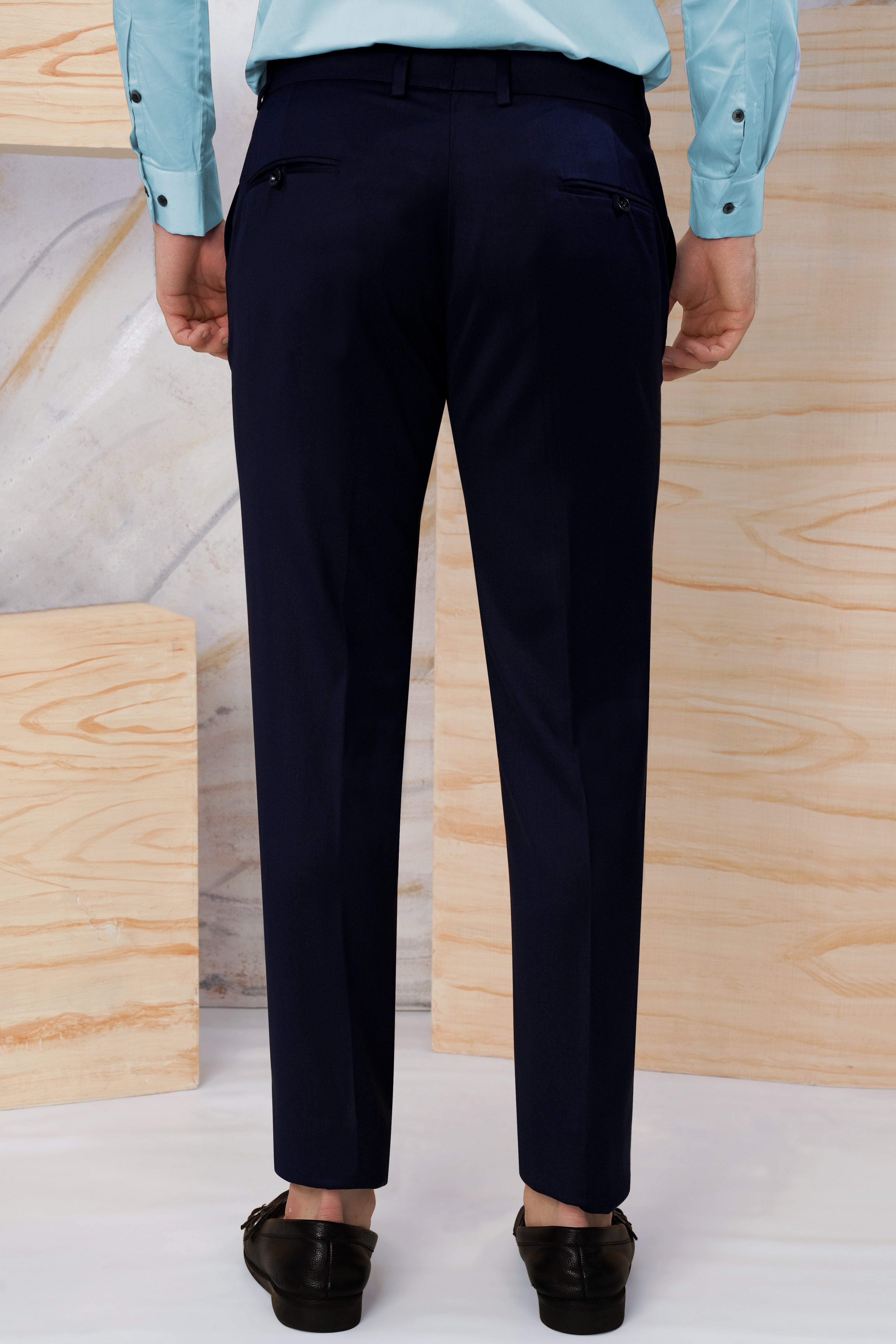 Ebony Blue Wool Rich Stretchable Waistband Pant