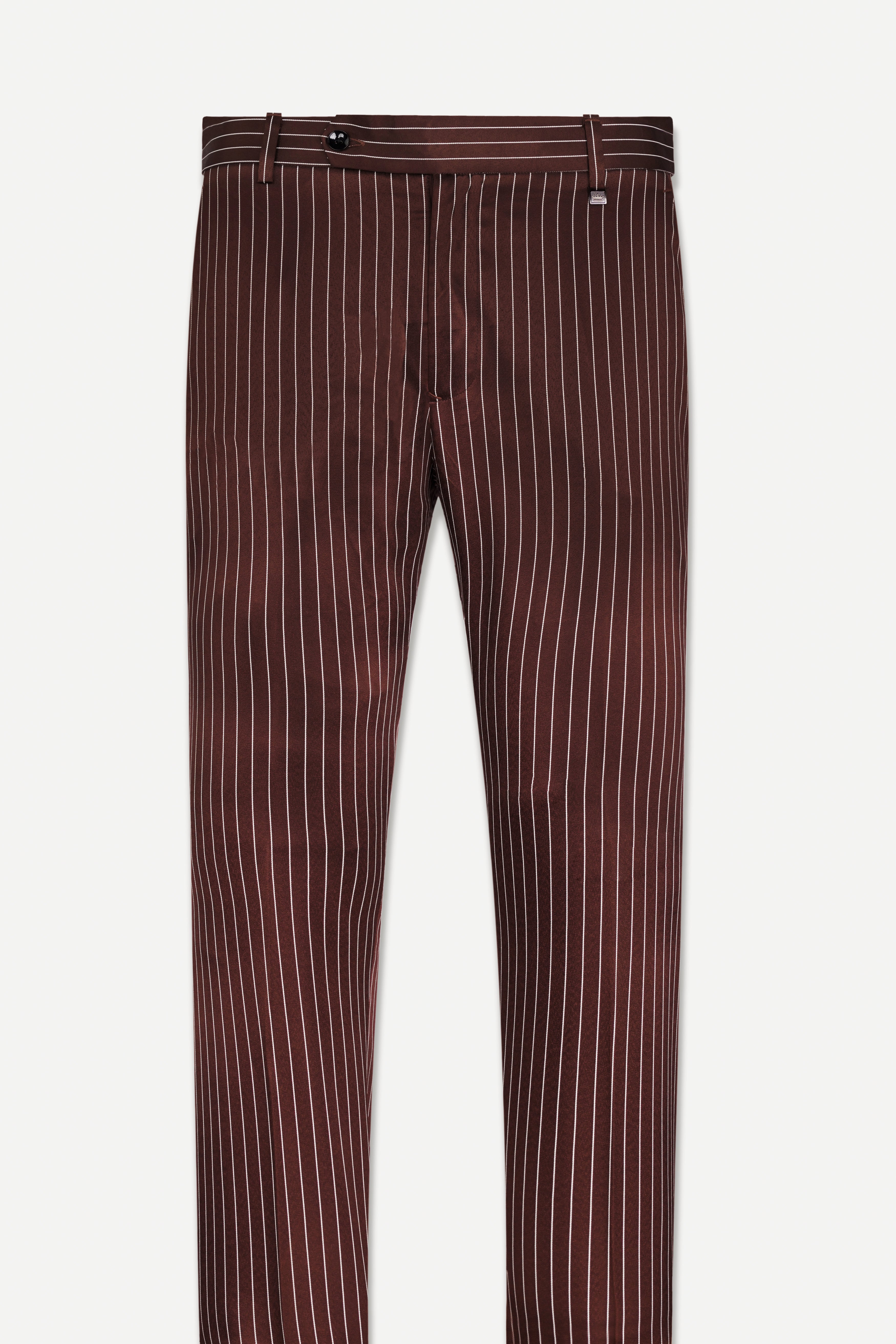 Men's Cotton Blend Gold & Offwhite Striped Formal Trousers - Sojanya