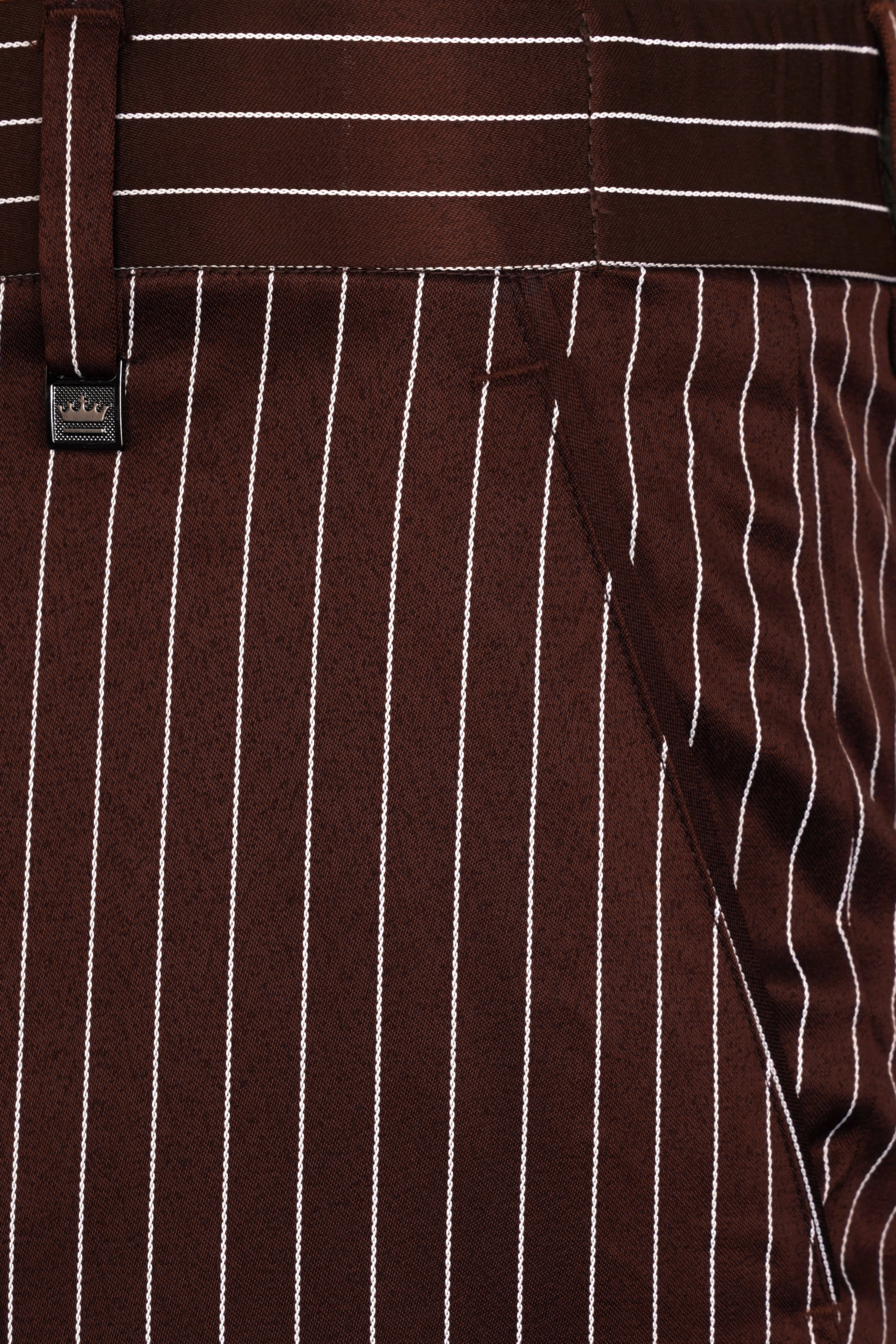 Cork Brown and White Striped Wool Rich Stretchable Waistband Pant