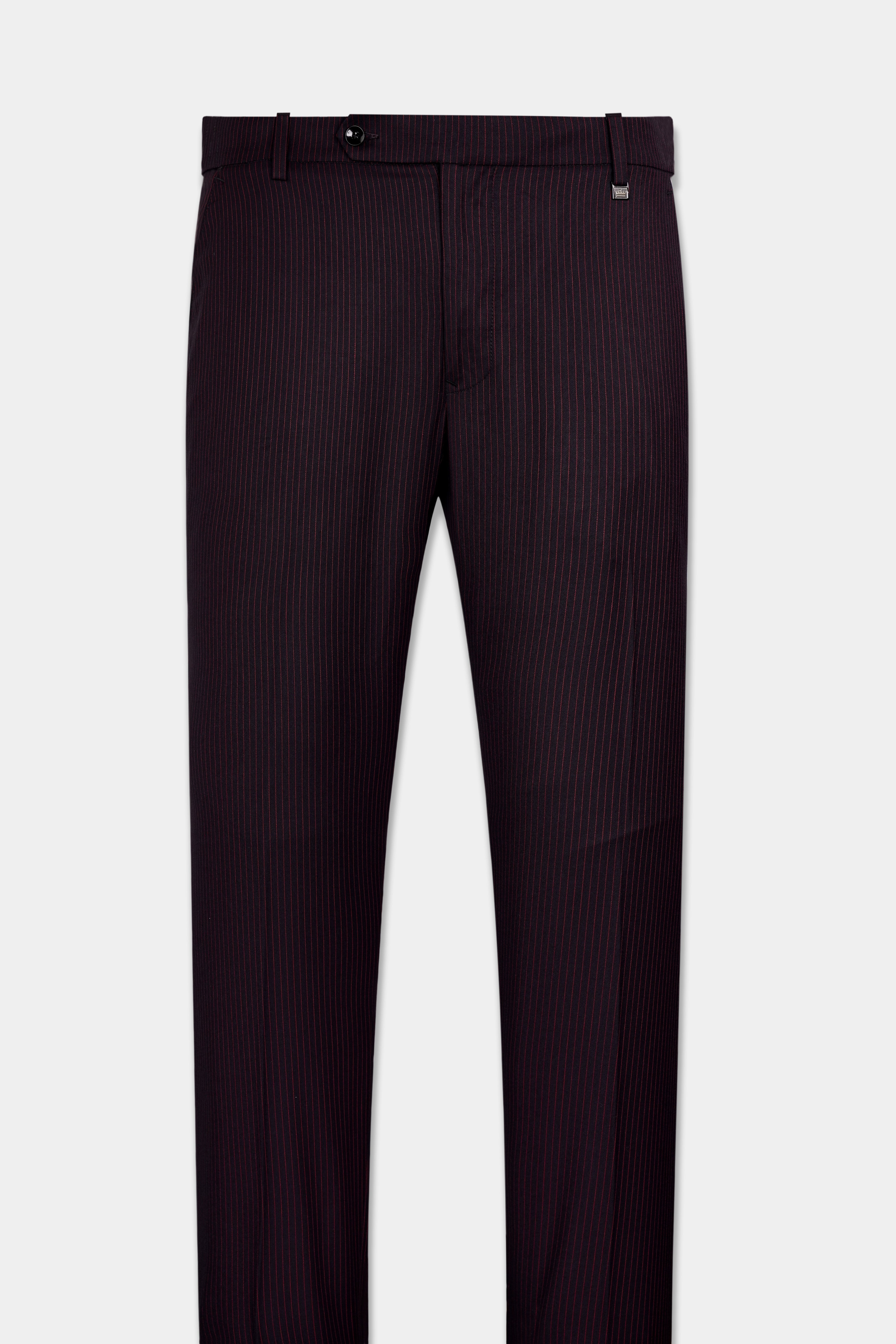 Onyx Maroon and Mandy Pink Striped Wool Rich Stretchable Waistband Pant
