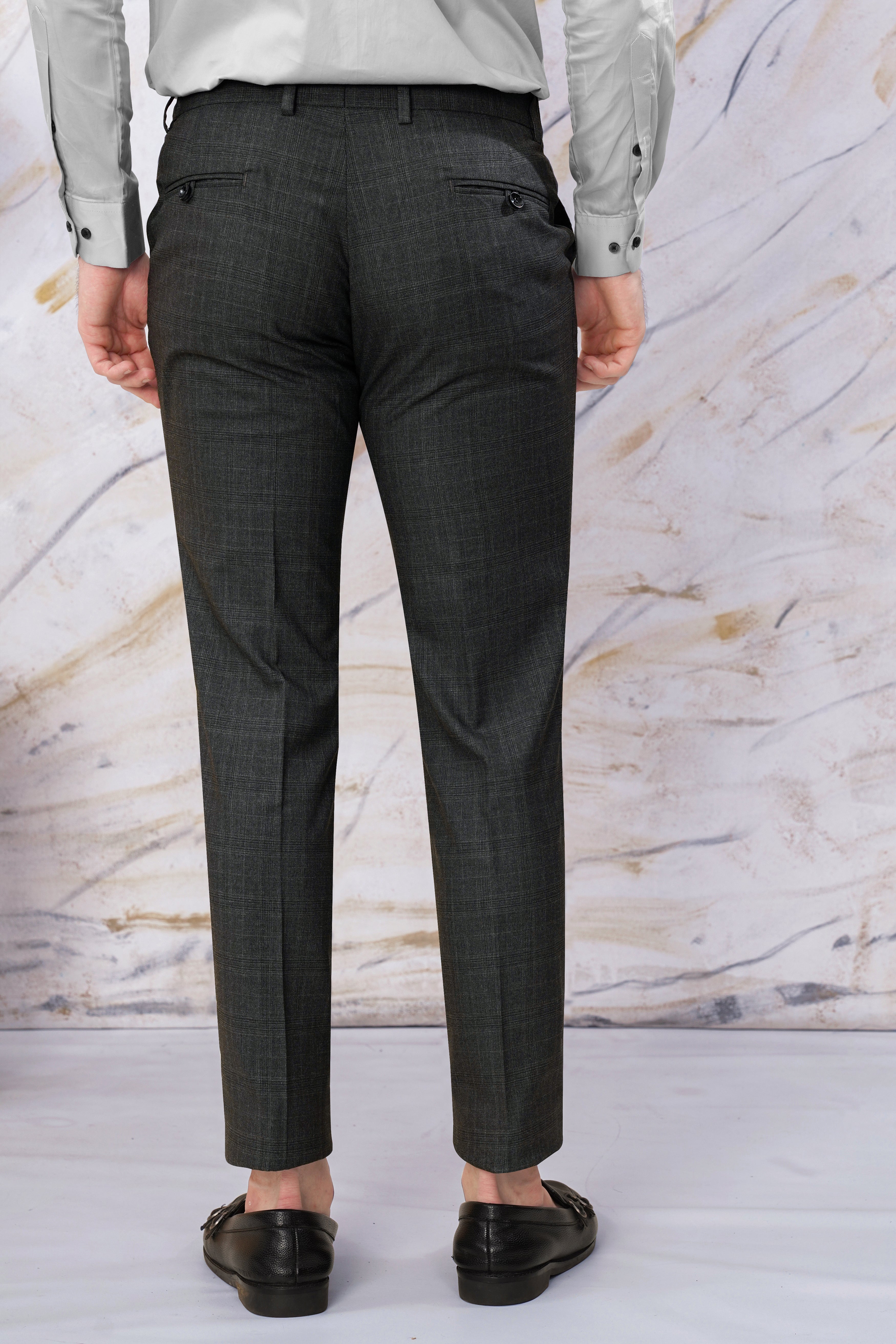 Iridium Gray Subtle Checkered Wool Rich Stretchable Waistband Pant