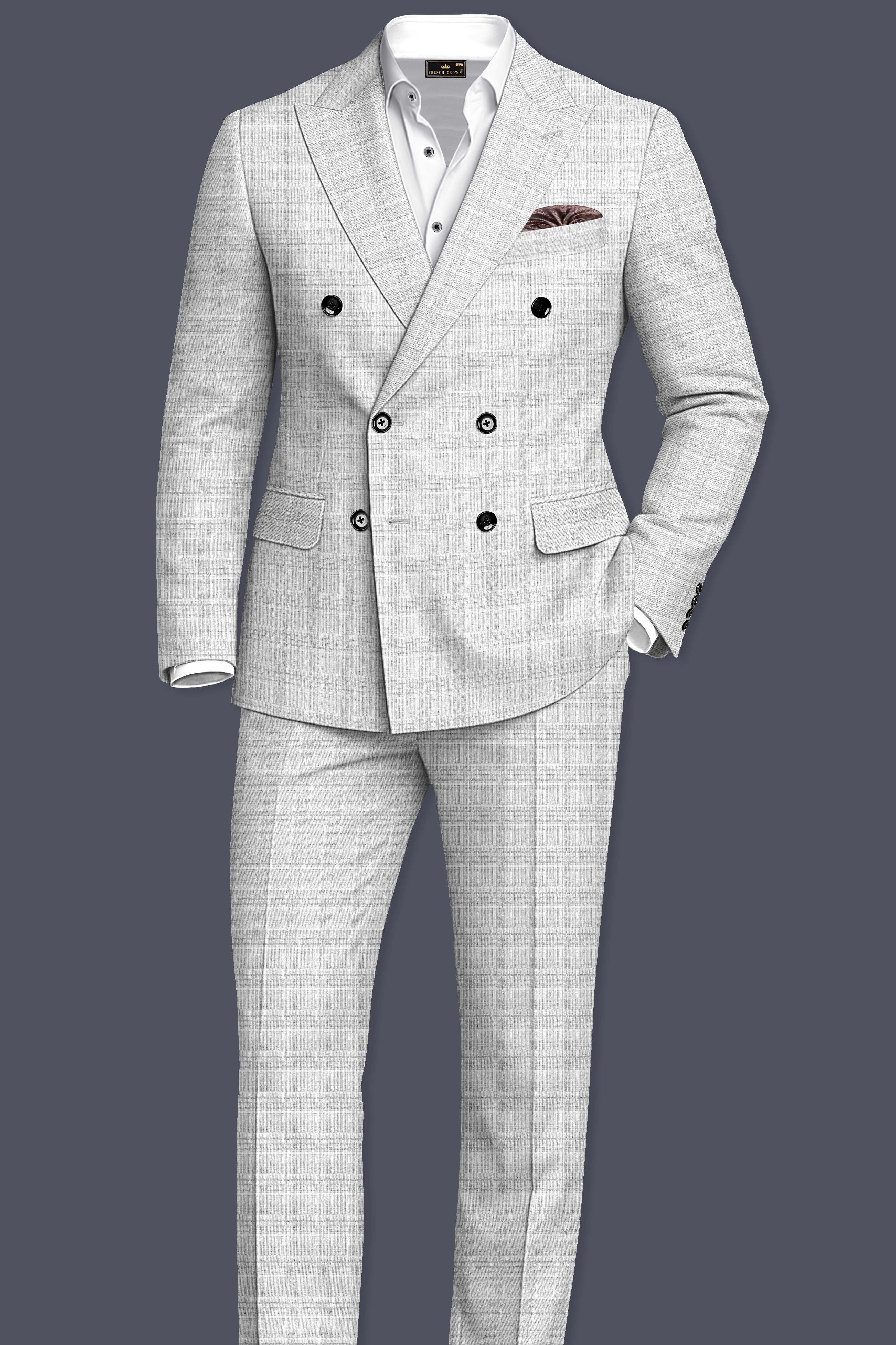 Cloud Gray Plaid Wool Rich Pant