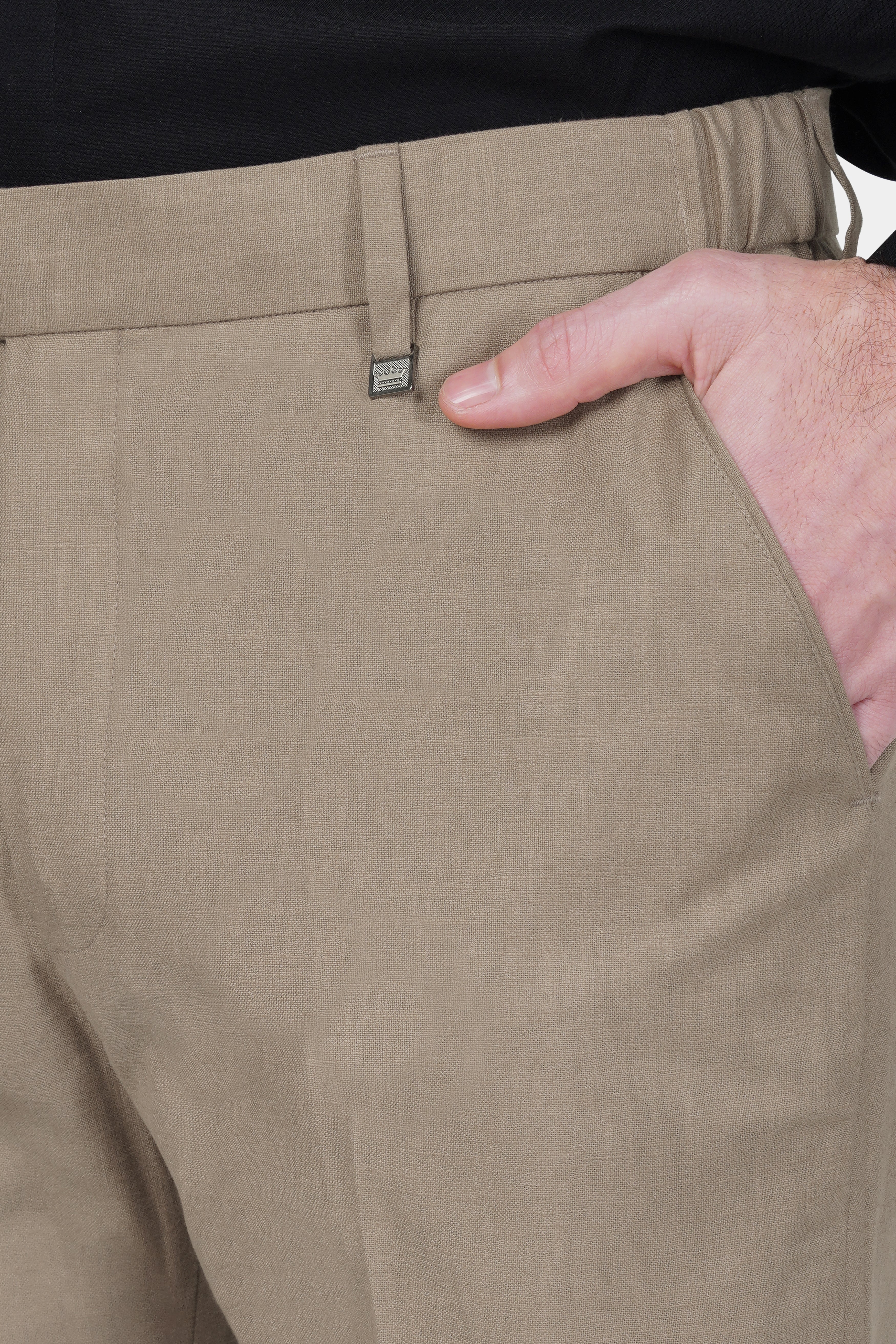 Oyster Brown Textured Premium Linen Pant For Men.