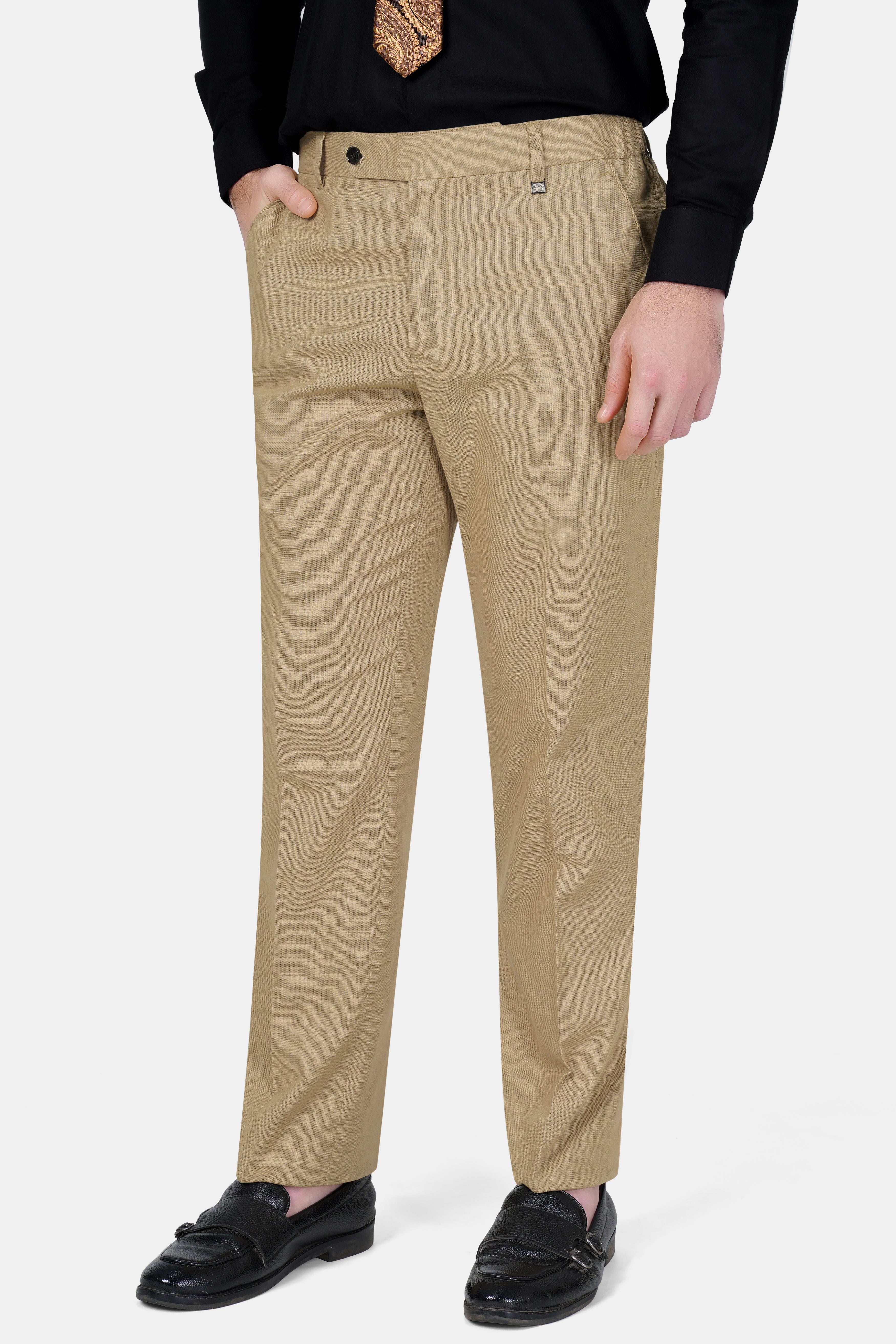 Sandrift Brown Luxurious Linen Stretchable Waistband Pant