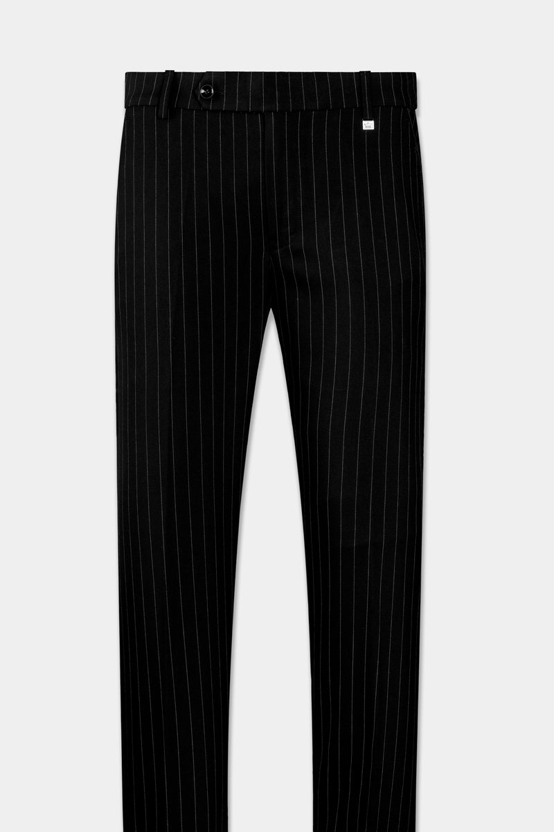 JADE BLACK AND WHITE STRIPED WOOL RICH STRETCHABLE WAISTBAND PANT