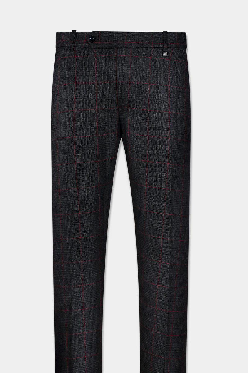 BUNKER BLACK AND MAPLE RED WINDOWPANE TWEED STRETCHABLE WAISTBAND PANT