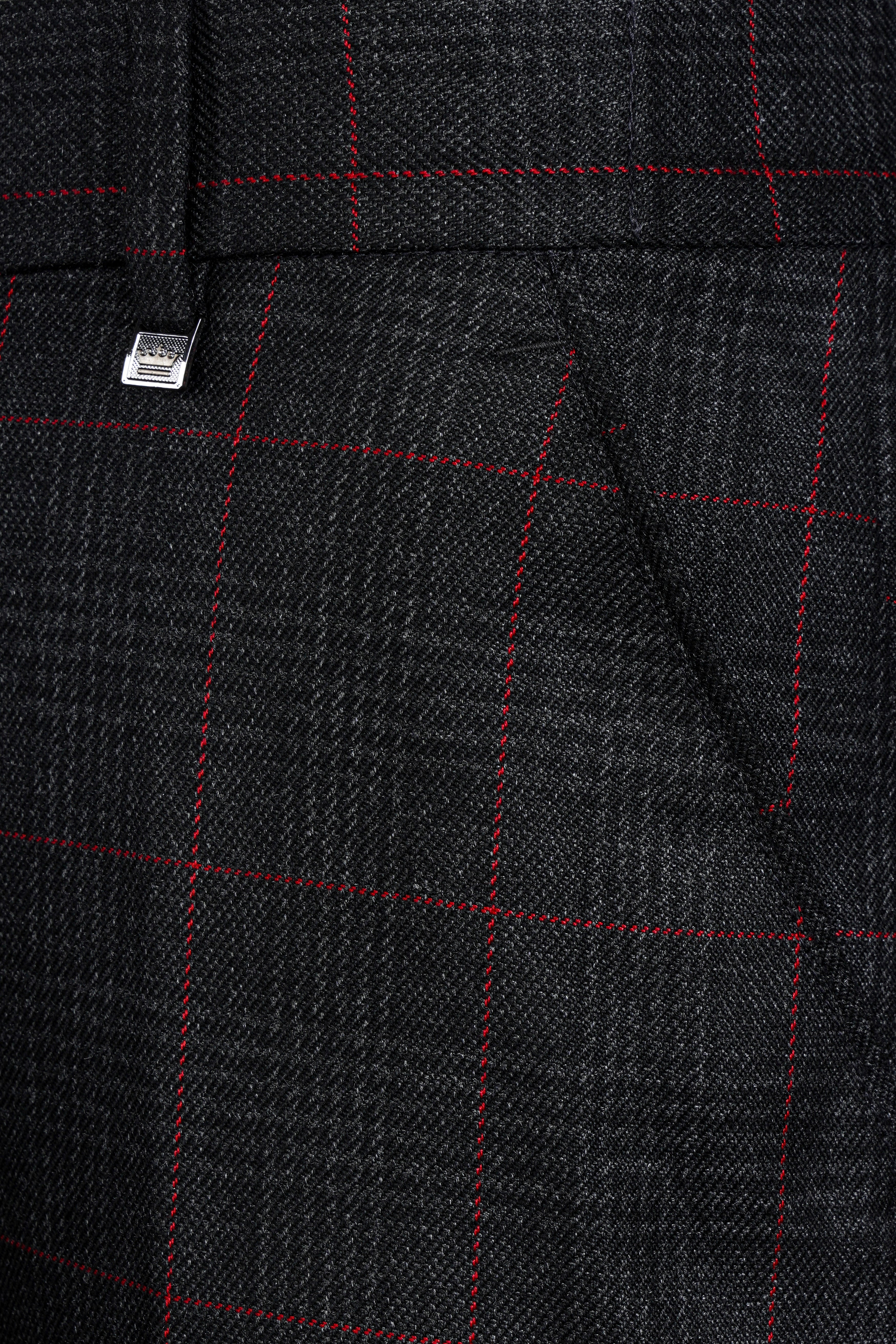 Bunker Black and Maple Red Windowpane Tweed Stretchable Waistband Pant