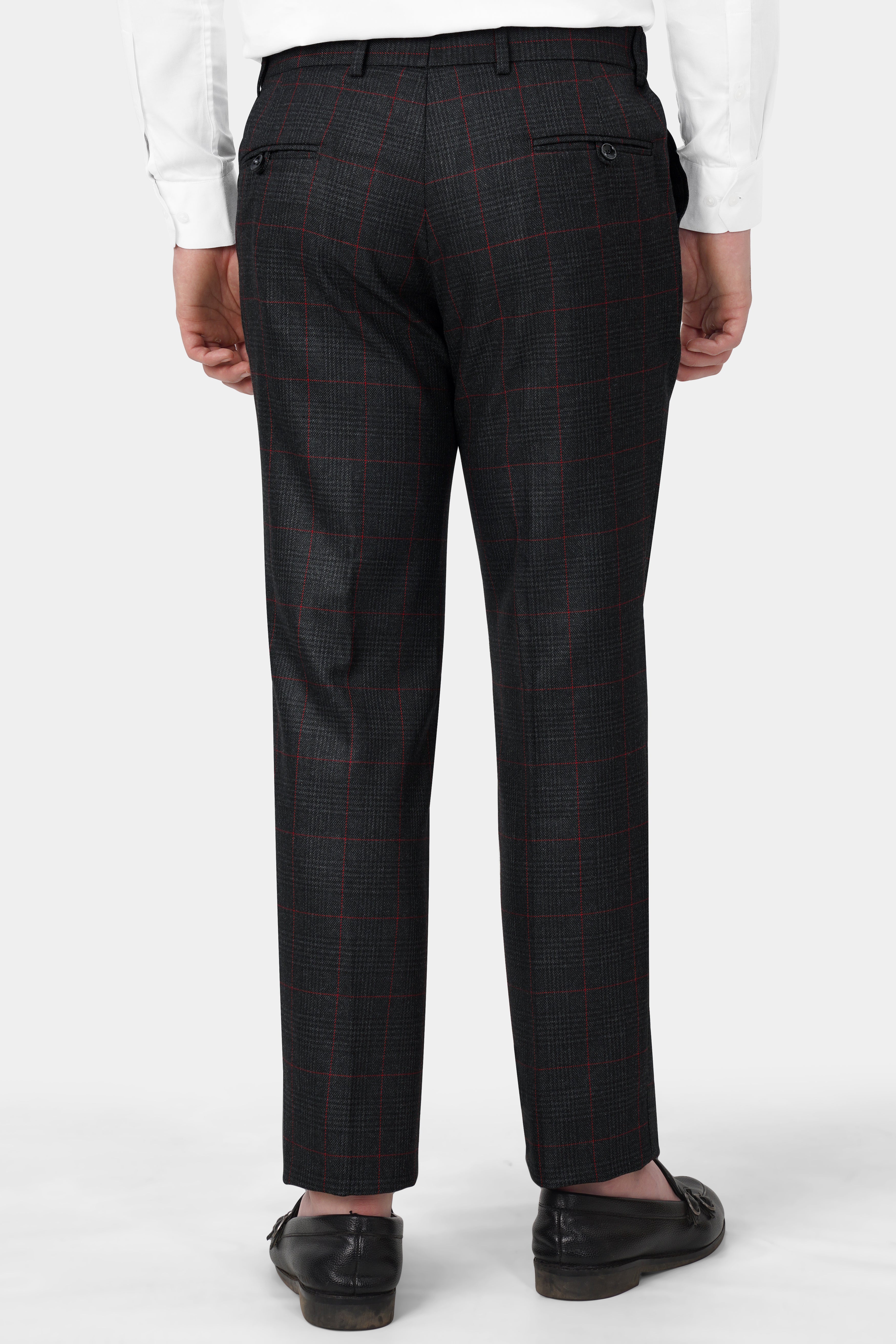 Bunker Black and Maple Red Windowpane Tweed Stretchable Waistband Pant