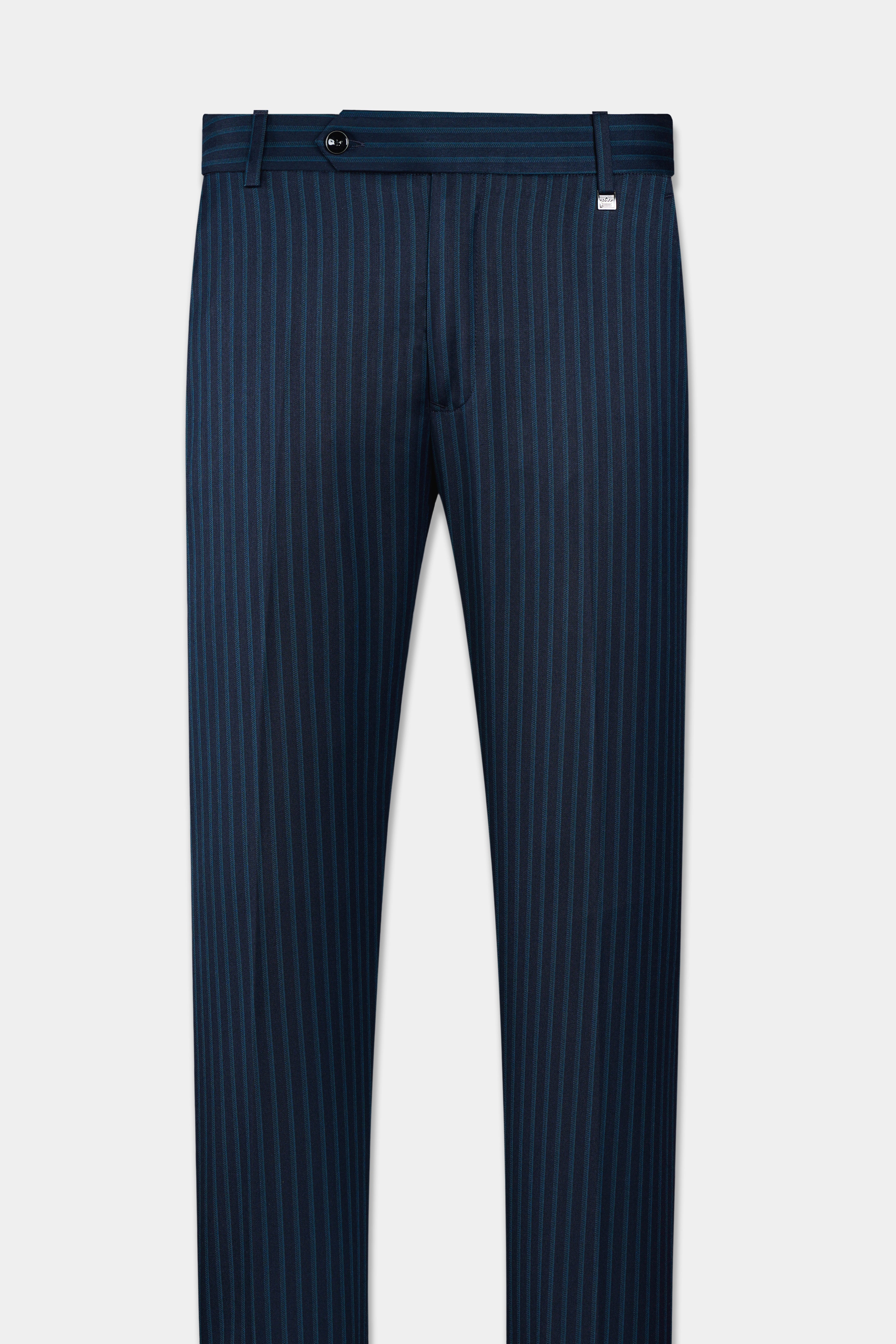 Ebony Blue and Marine Blue PinStriped Wool Rich Stretchable Waistband Pant