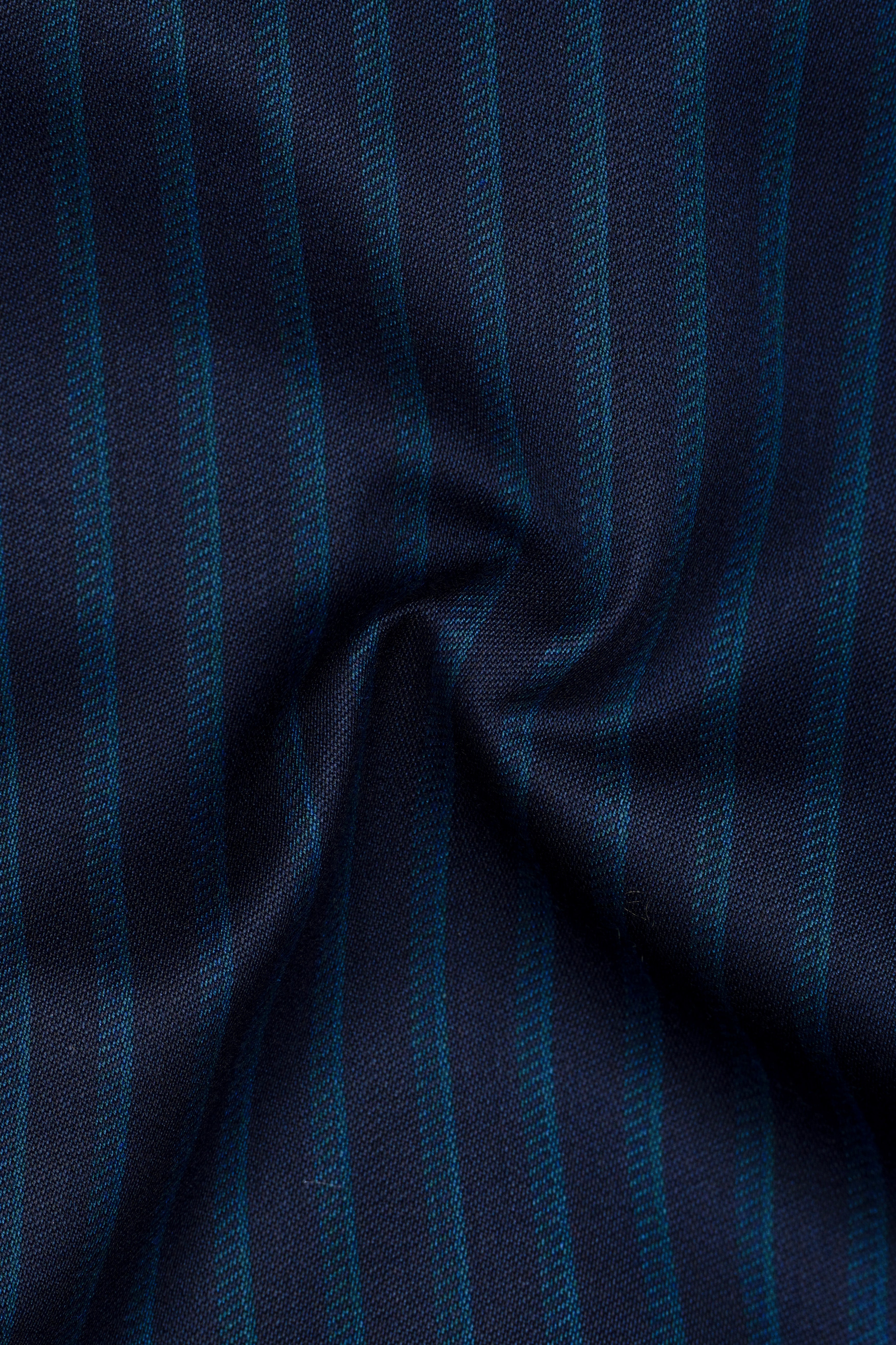 Ebony Blue and Marine Blue PinStriped Wool Rich Stretchable Waistband Pant