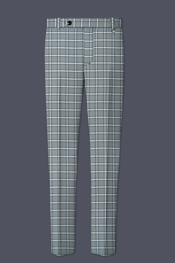 Pewter Gray and White Windowpane Wool Rich Pant